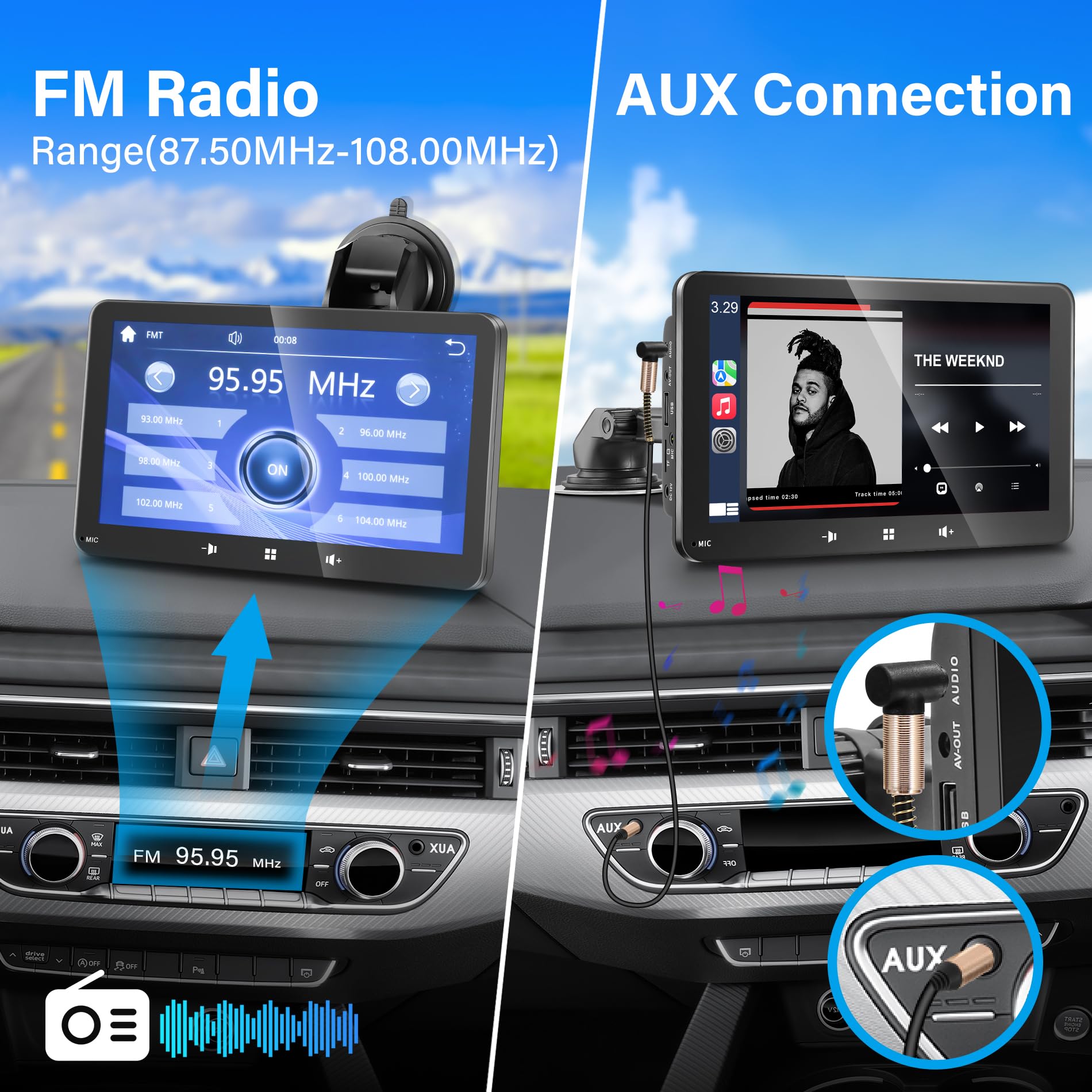 Car Play Screen Portable Wireless CarPlay & Android Auto Carplay Display 7’ HD Touchscreen for Car Stereo Backup Camera Car Radio with Mirror Link/Airplay/BT Hands-Free Call/Mic/TF/USB/AUX