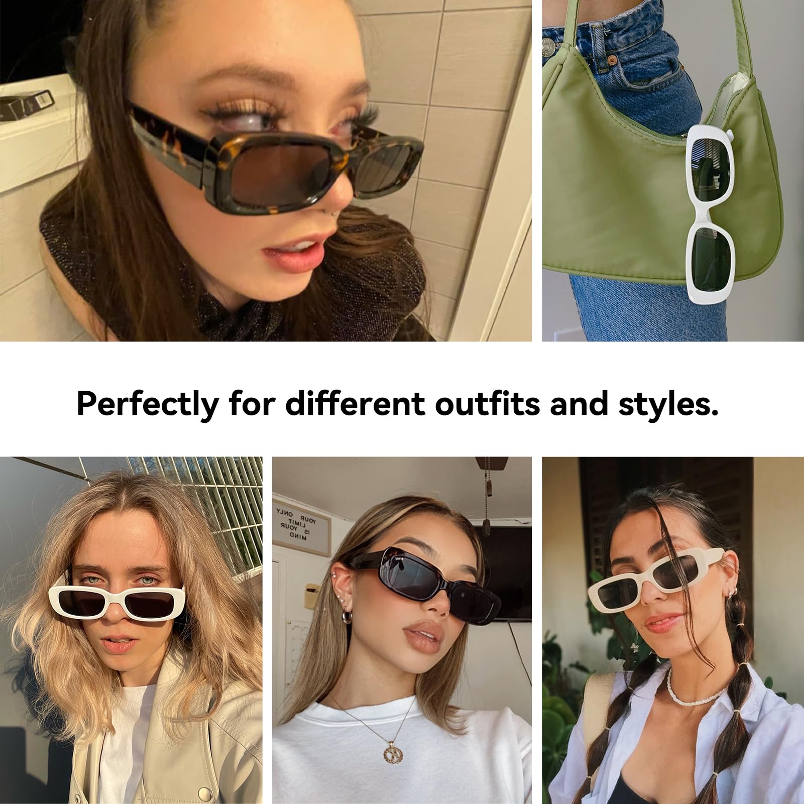 Dollger Rectangle Sunglasses for Women Trendy 90s Retro Sunglasses Y2K Square Frame Black sunglasses