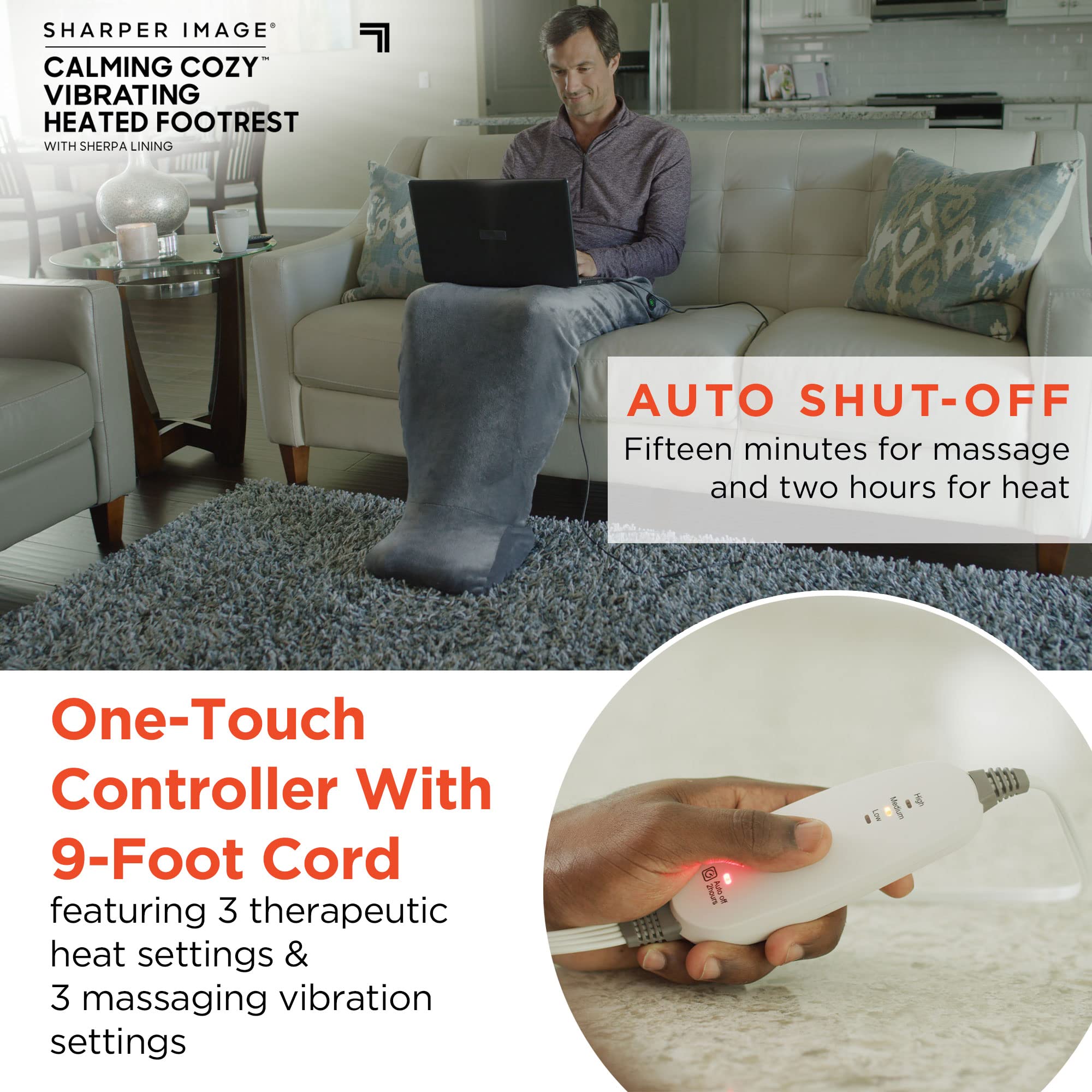 Calming Cozy by Sharper Image Personal Sherpa Wrap with Electric Heating Massaging Vibrating Foot Bed, 3 Heat & 3 Massage Settings for 9 Relaxing Combinations