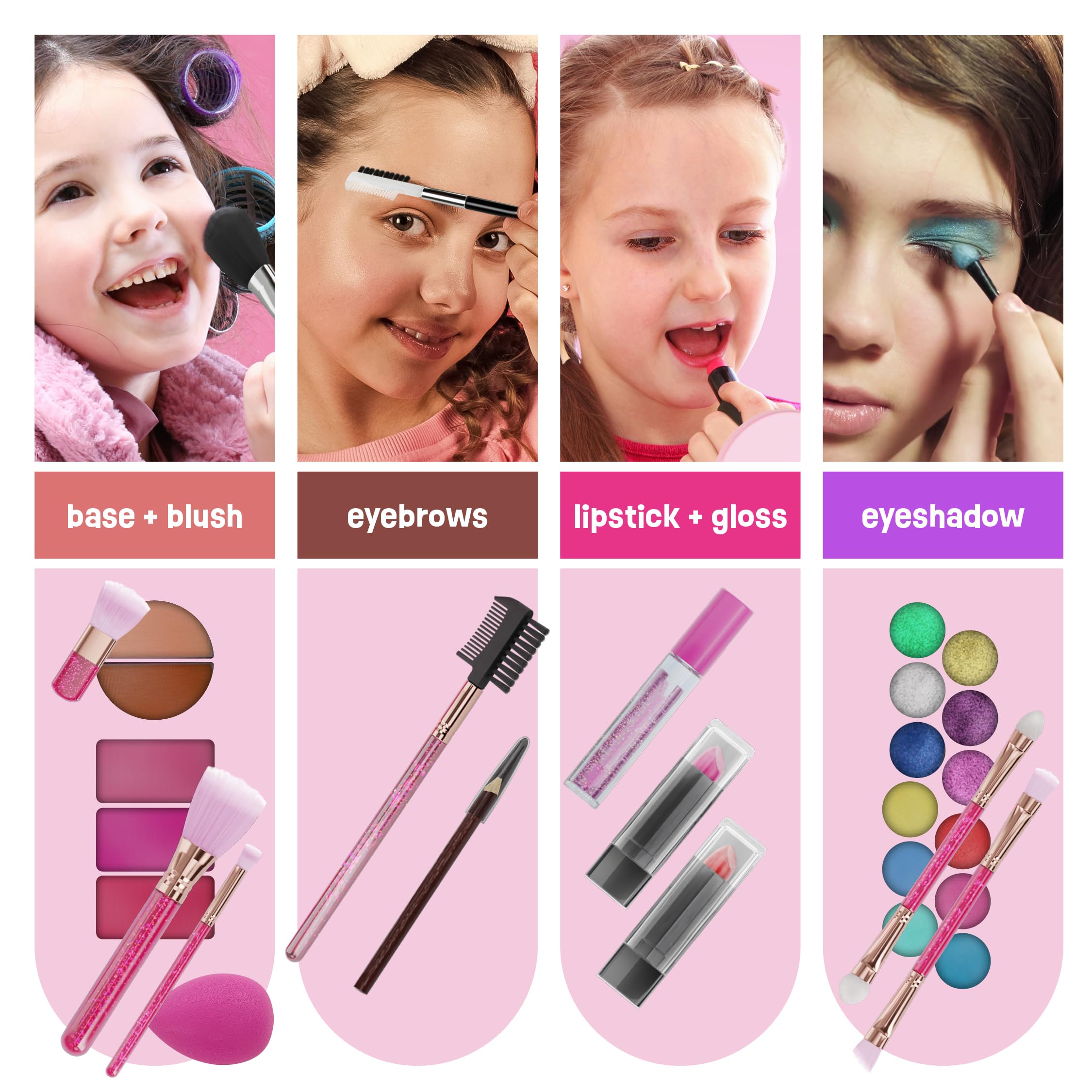 Light Up Makeup Kit for Kids - Real Girls Make Up Sets - Gifts Little Girl 3 4 5 6 7 8 Year Old Ages - Christmas Toys Birthday Gift Ideas Age 3-10 Years - Maquillaje para Niñas - Pretend Play Kits