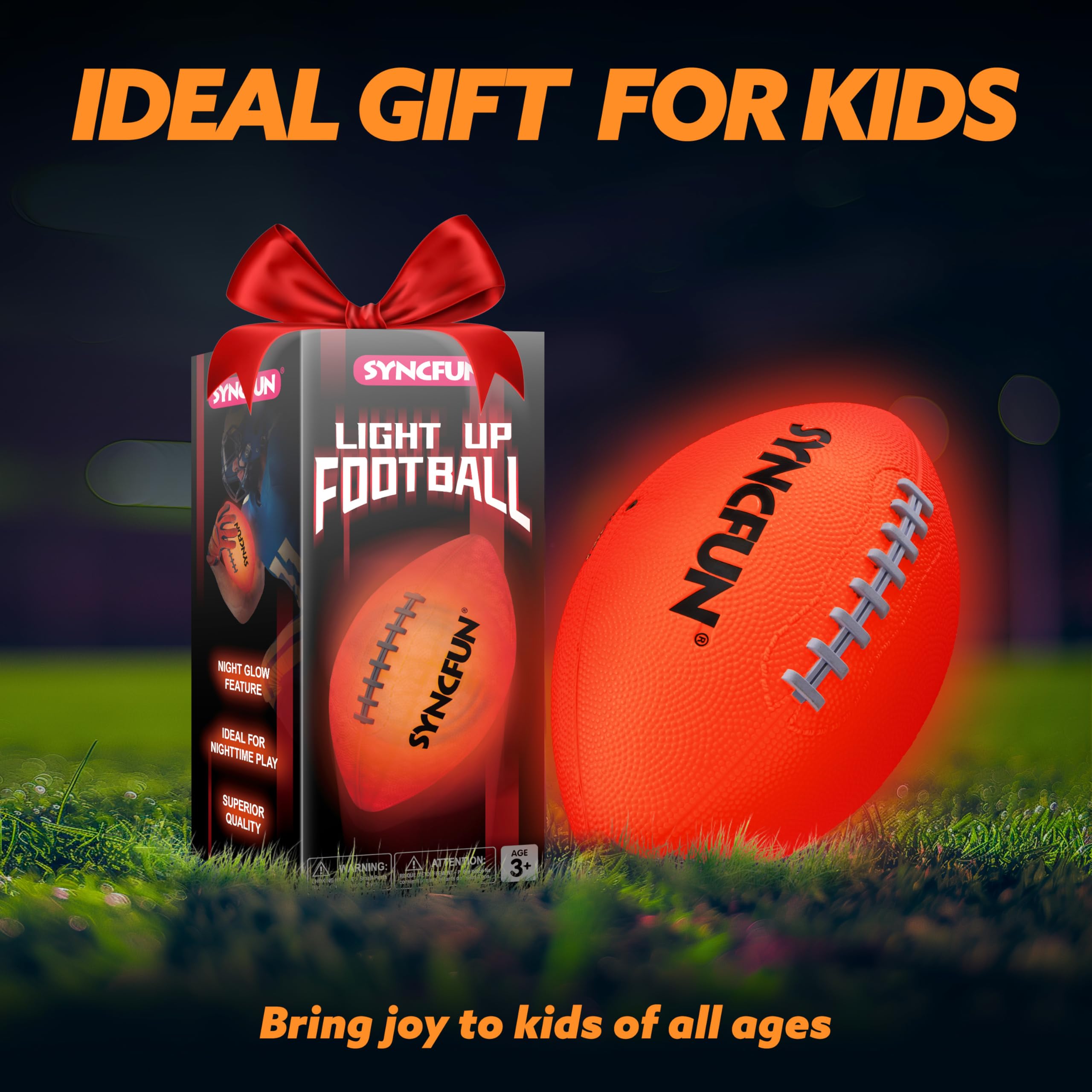 SYNCFUN Glow in The Dark Football for Boys, Light Up Football for Night Football Games, Red Glowing Ball, Football Accessories Gifts for Teen Boy Toys Ages 3 Old and Up