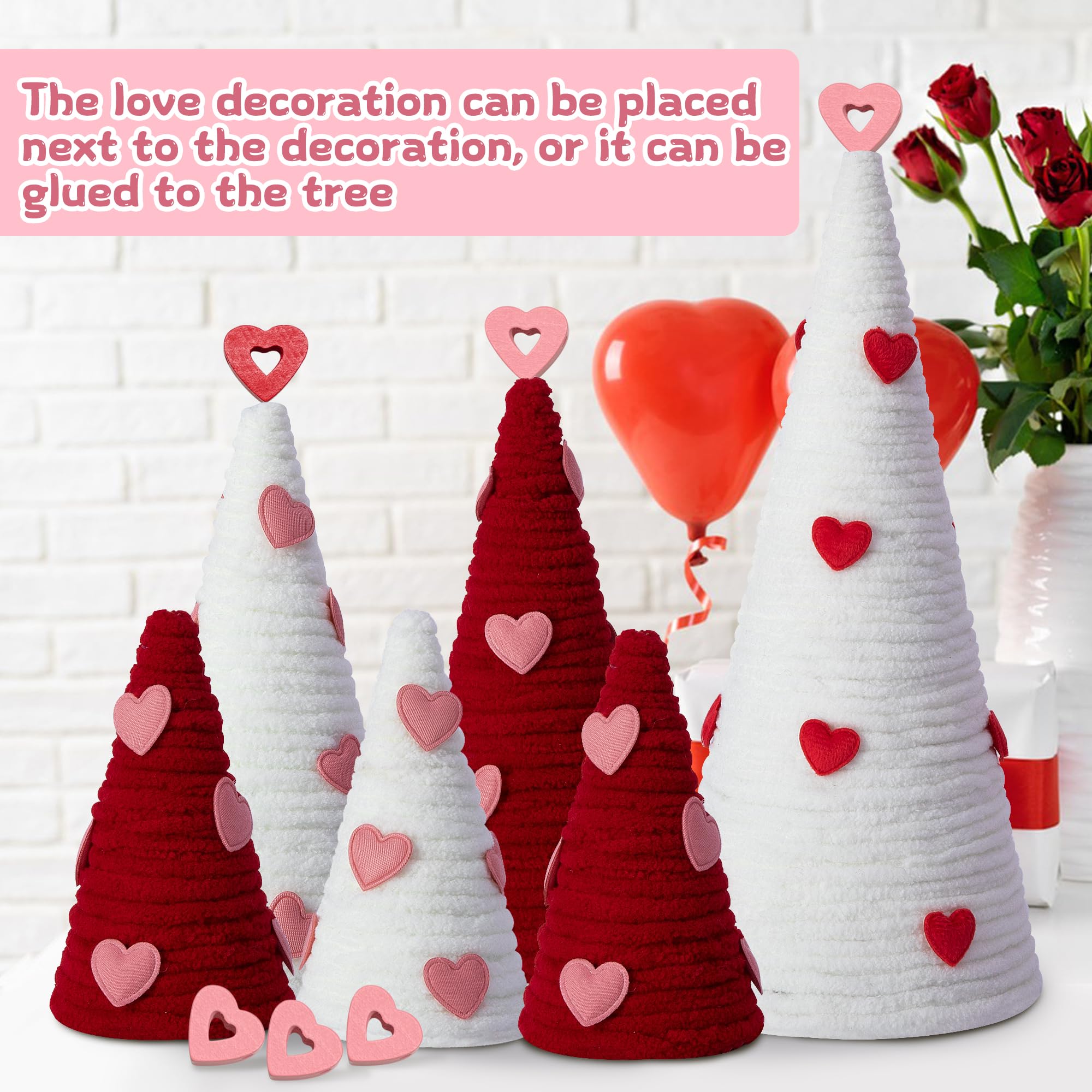 Iceyyyy 6 Pcs Valentine Day Tree Table Decorations Set-Artificial Yarn Wrapped Mini Trees with Heart Decor-Pink White Valentine's Day Tabletop Tree for Farmhouse Indoor Home Kitchen Decor