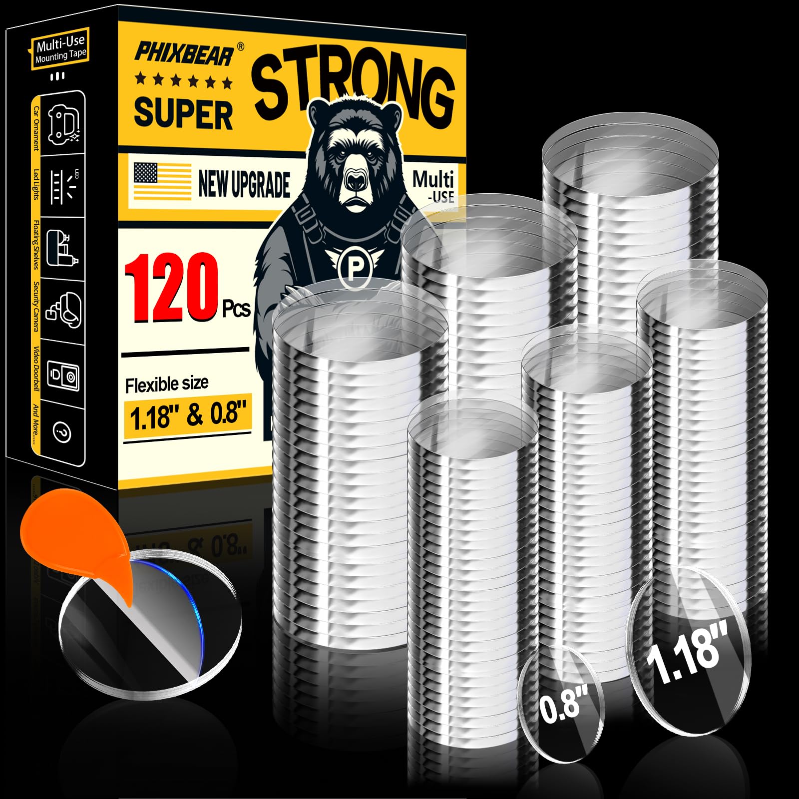 PHIXBEAR 0.8 "&1.18" Glue Clear Dots Double Sided Removable, Mounting Putty for Walls No Damage, Poster Sticky Tack for Hanging Pictures, Dashboard Accessories, Home Crafts, 120 Pcs