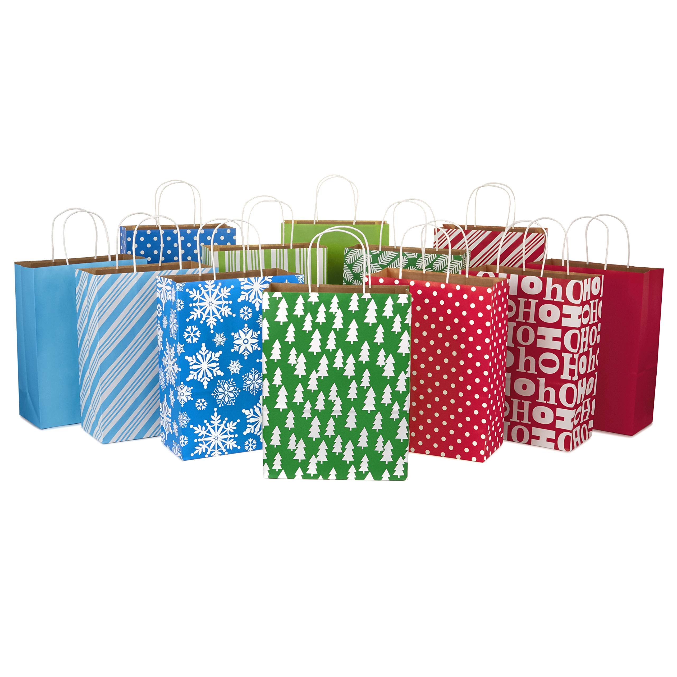 Hallmark 13" Large Christmas Gift Bag Assortment, Holiday Icons (12 Paper Gift Bags in Assorted Designs for Hanukkah or Christmas Gifts | Stripes, Polka Dots, Snowflakes, Christmas Trees)