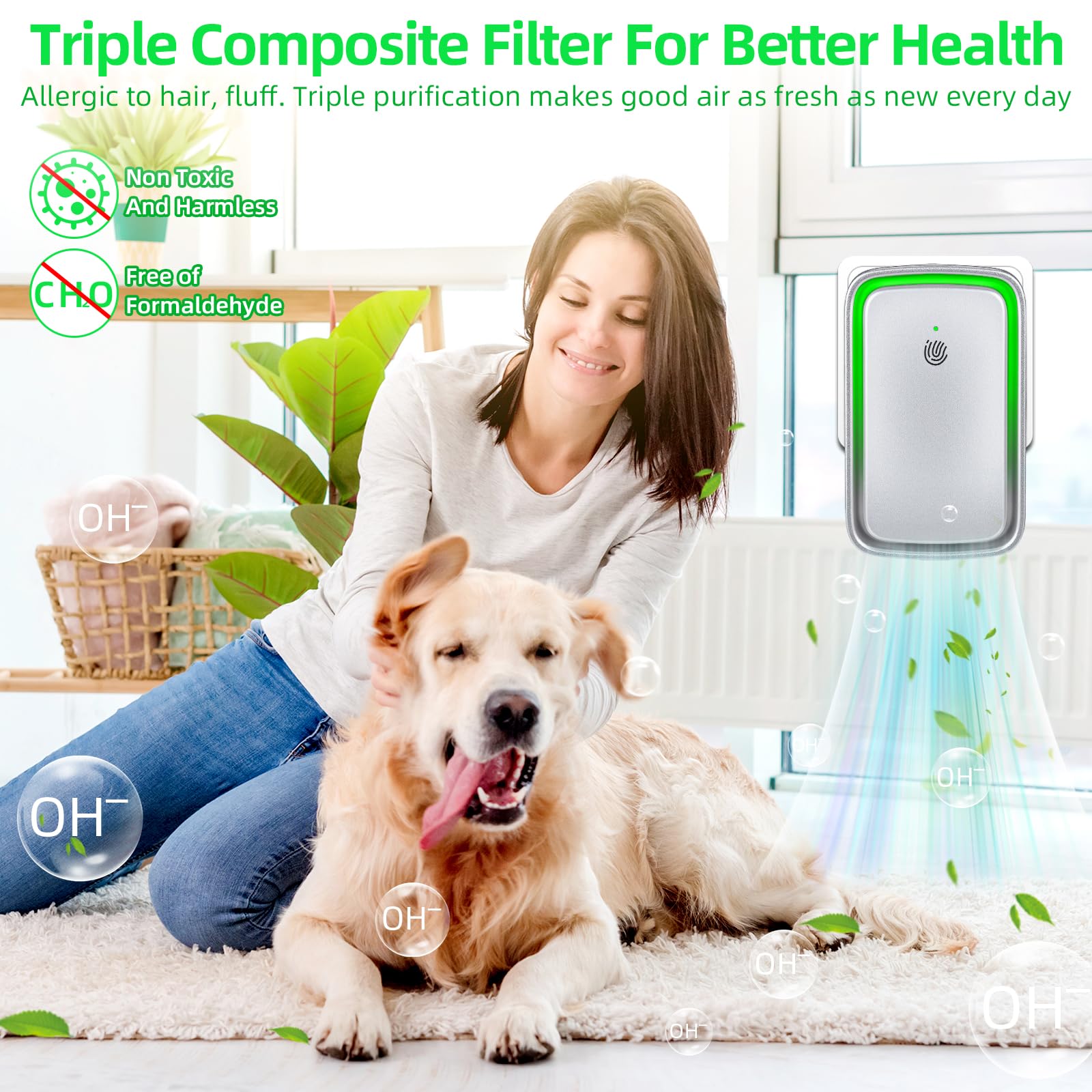 Plug in Ionic Air Purifier: 6 Pack Air Ionizers for Home - Silent Filterless - Negative Ion Air Purifier Freshener for Bedroom Office Bathroom Basement for Pet Odors,Dust,Smoke,Air Cleaner(Silver)