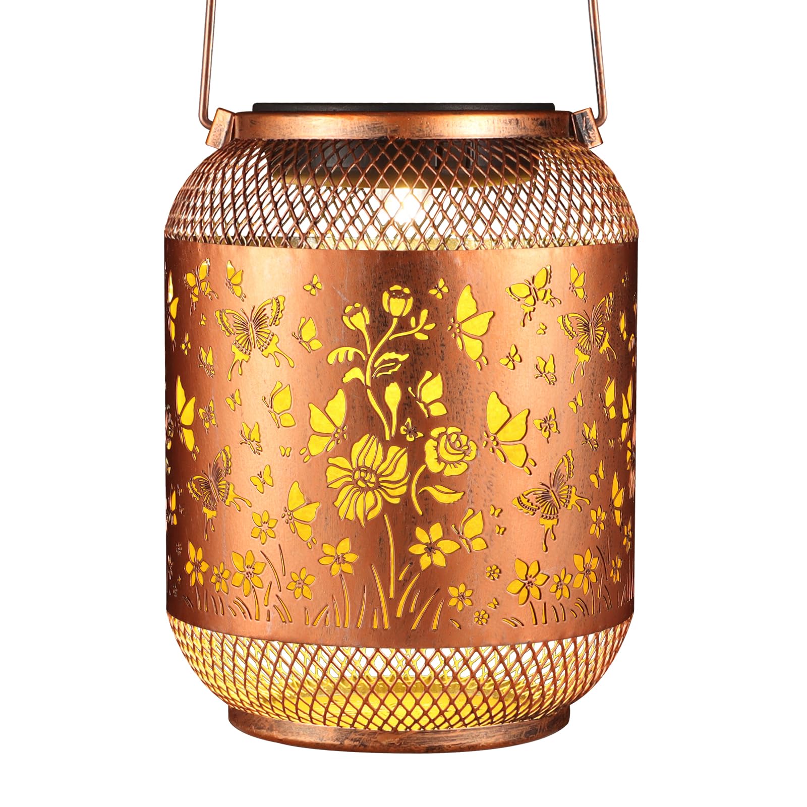 Butterfly Solar Lanterns Outdoor, Birthdays Gifts for Women Mom Grandma, Metal Waterproof Hanging Hollow Out Garden Decorative Solar LED Light for Yard, Patio, Lawn, Porch, Backyard