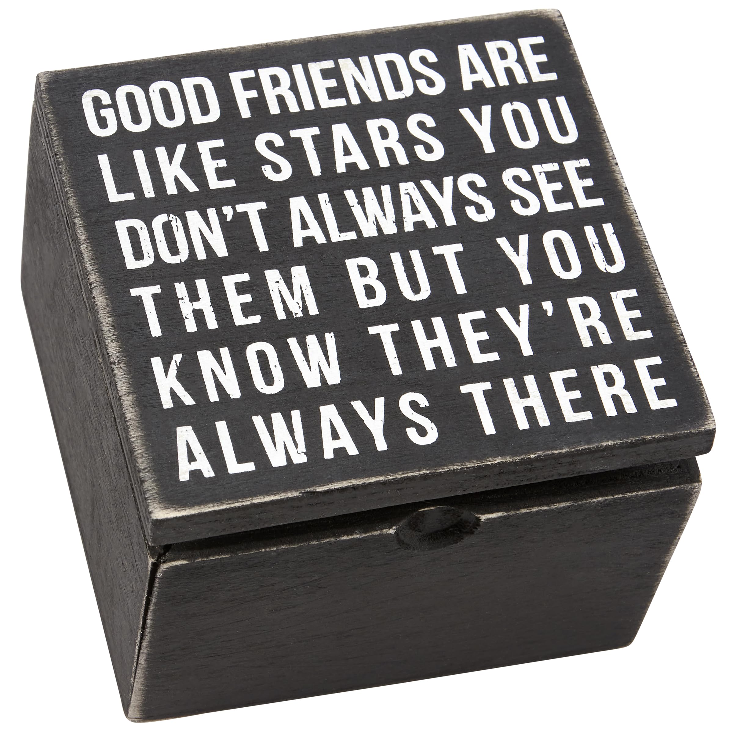 Primitives by Kathy 18192 Classic Hinged Wood Box, 4 x 4 x 2.75-Inches, Good Friends Are Like Stars