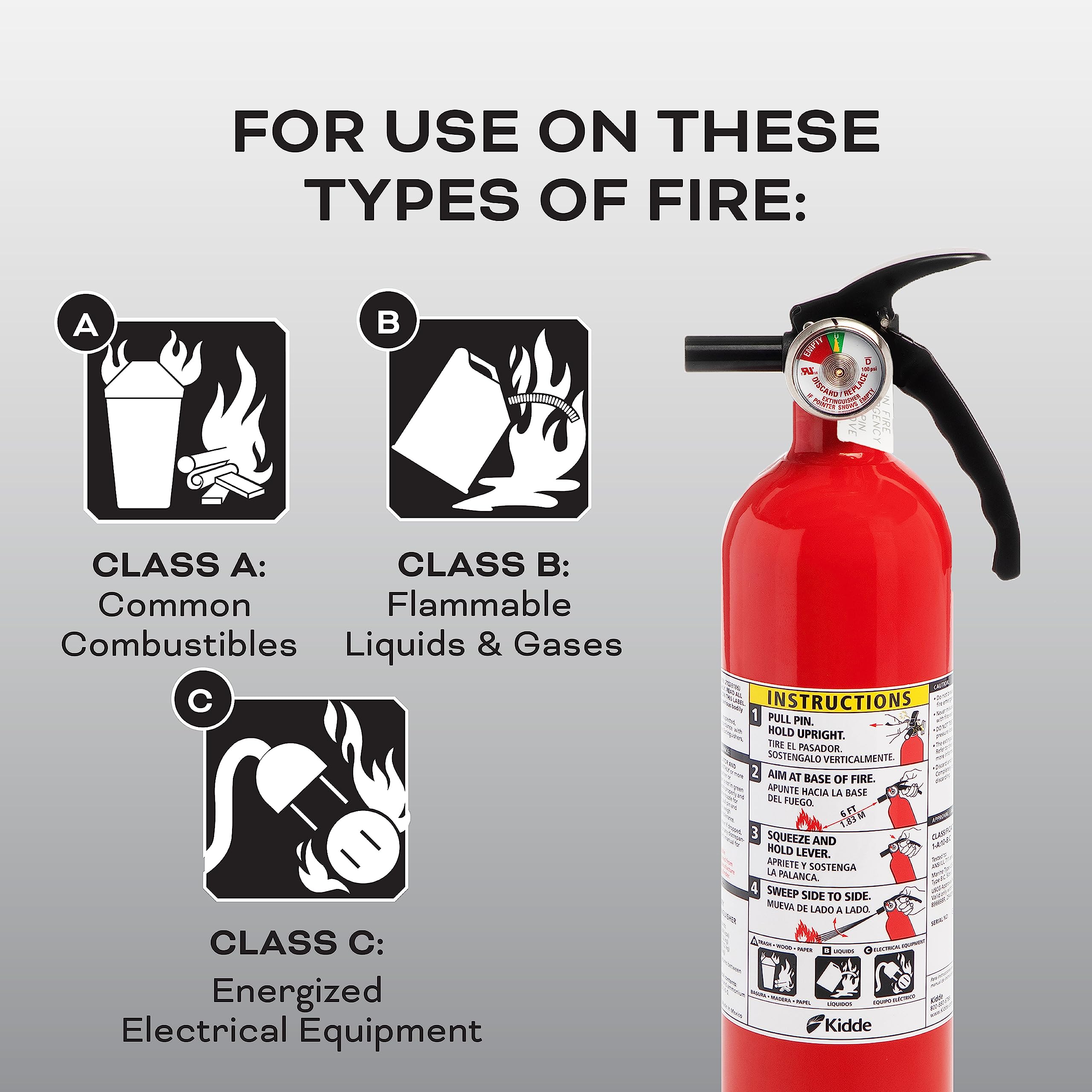 Kidde Kitchen Fire Extinguishers for Home & Office Use, 2 Pack: One 1-A:10-B:C and One Specialty Kitchen Extinguisher, Wall Mount & Strap Brackets Included