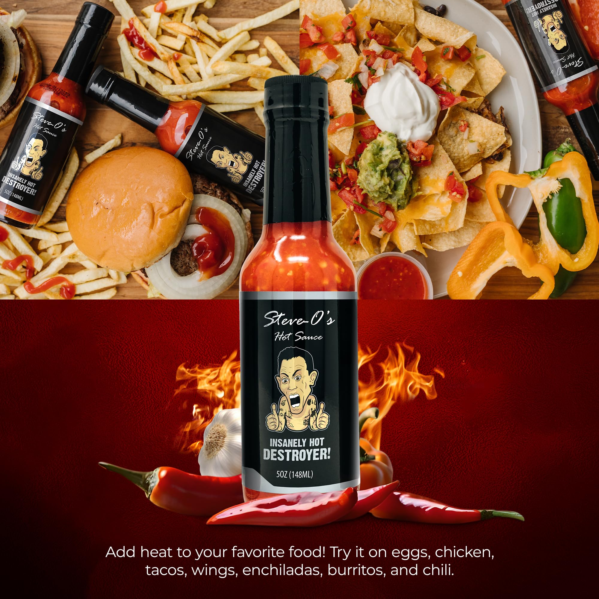 Steve-O's Destroyer Hot Sauce | Extreme Heat with Garlic, Scorpion, Naga Jolokia & Carolina Reaper Peppers | Spicy Sauce for Tacos, BBQ, Potatoes & Veggies | 5 fl oz