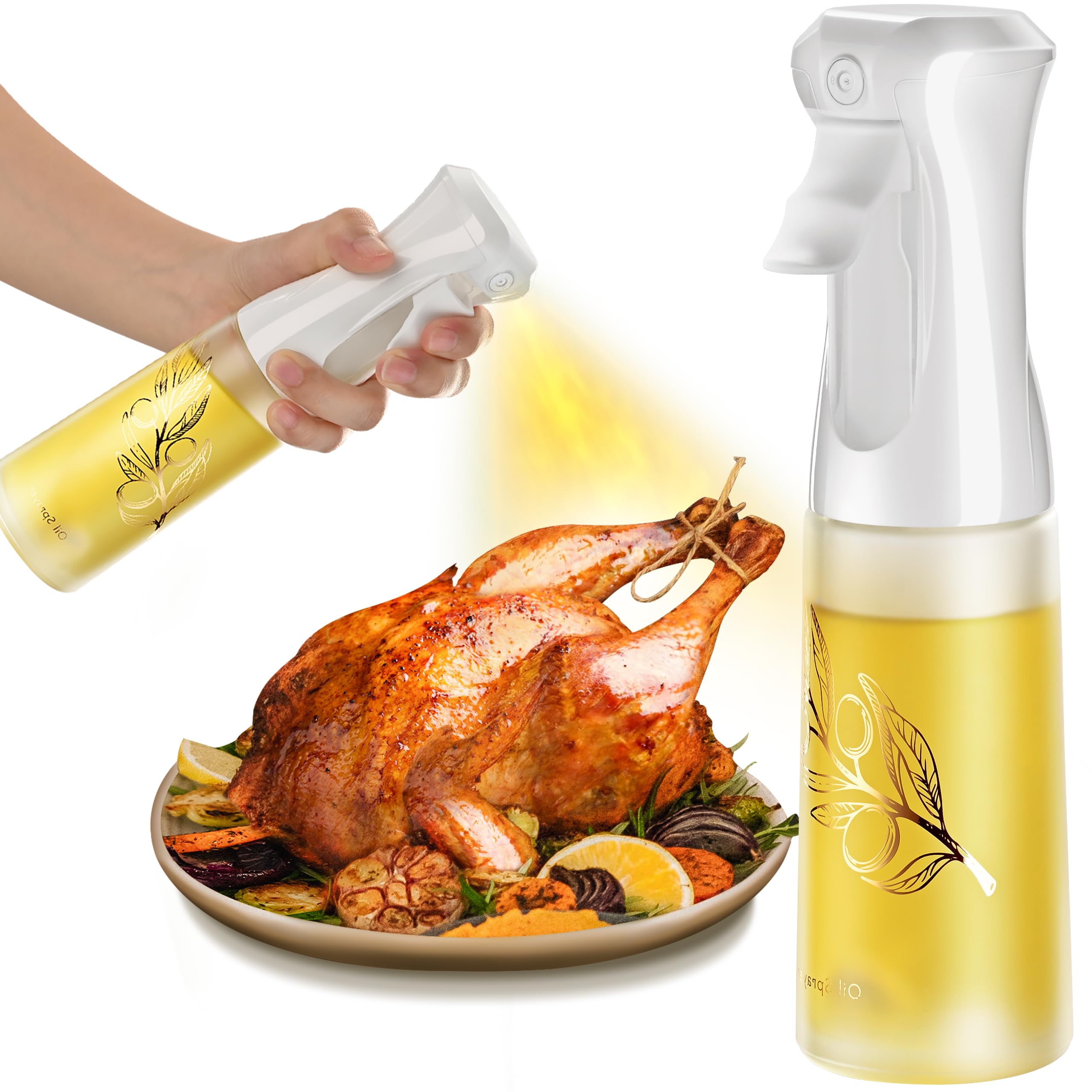 Oil Sprayer for Cooking, Olive Oil Sprayer Mister, 200ml Glass Olive Oil Spray Bottle, Kitchen Gadgets Accessories for Air Fryer, Patented Technology, Widely Used for Salad Making, Baking, Frying, BBQ