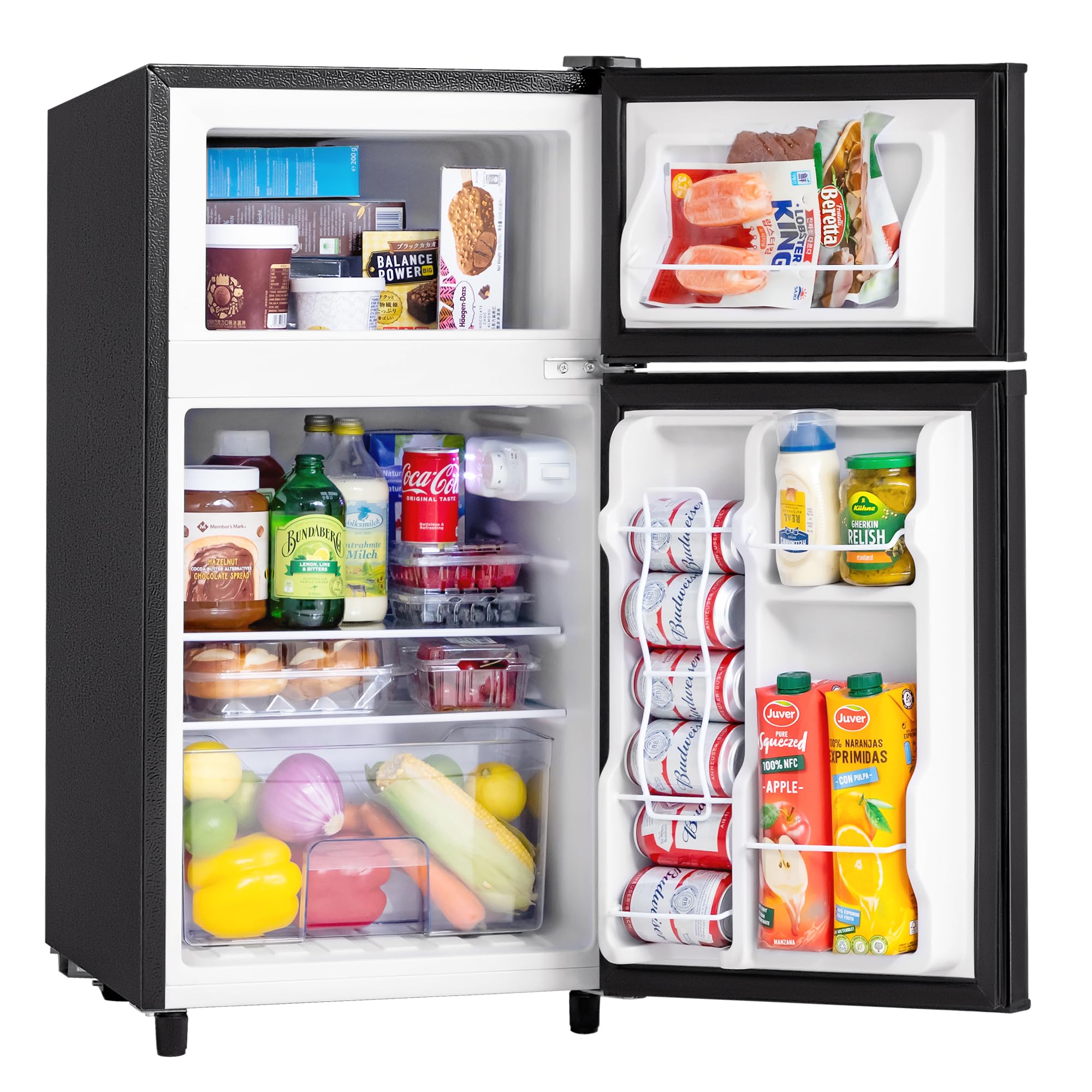 Manastin 3.5 Cu.Ft Mini Fridge with Freezer, 2 Door Small Refrigerator, 7 Level Adjustable Thermostat, Compact Fridge for Living Room, Office, Kitchen and Apartment(Black)