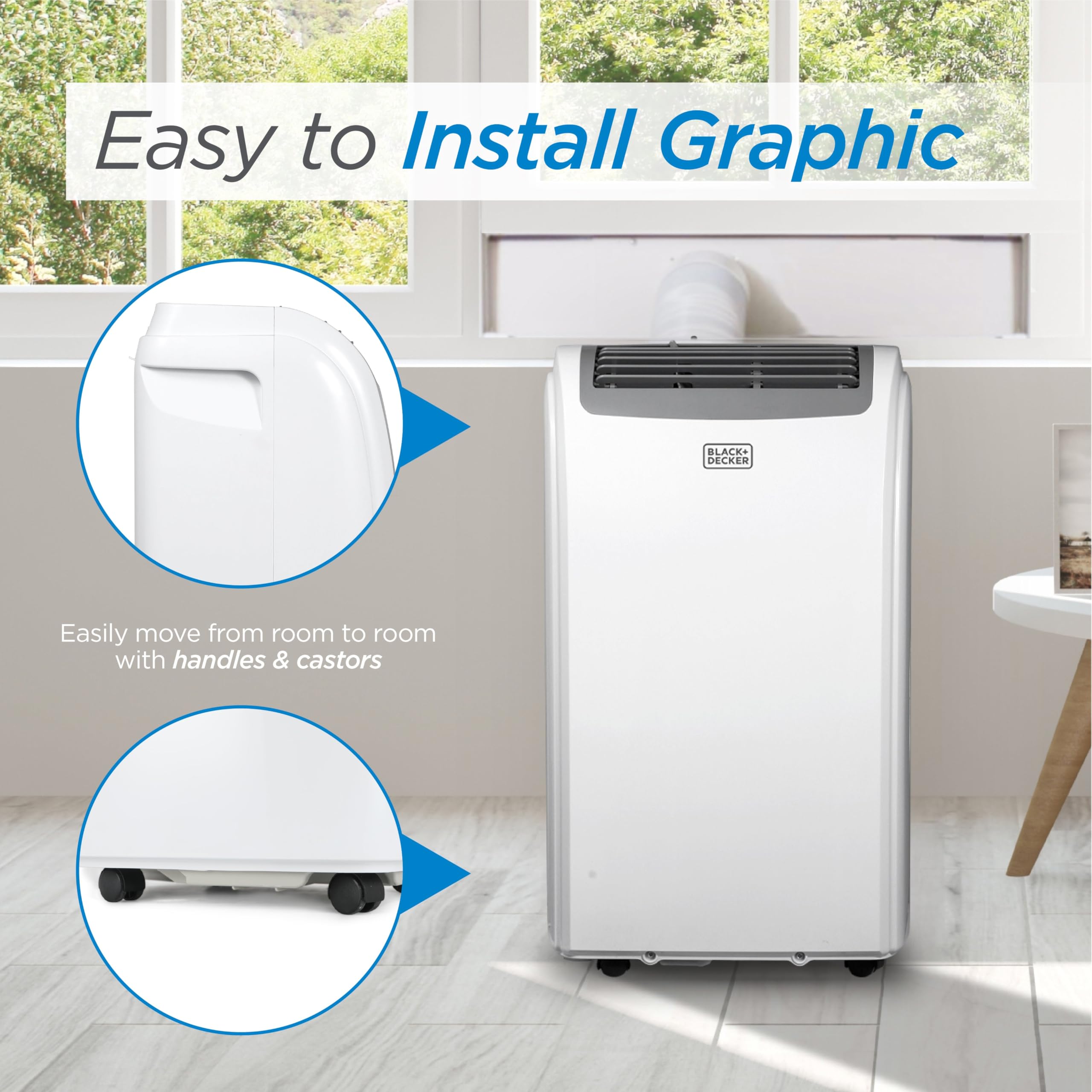 BLACK+DECKER 14,000 BTU Portable Air Conditioner, 3-in-1 AC, Dehumidifier and Fan, Portable AC Unit with Remote Control, Auto Evaporation, 3 Speeds, Window Kit Included, White, BPP10WTB