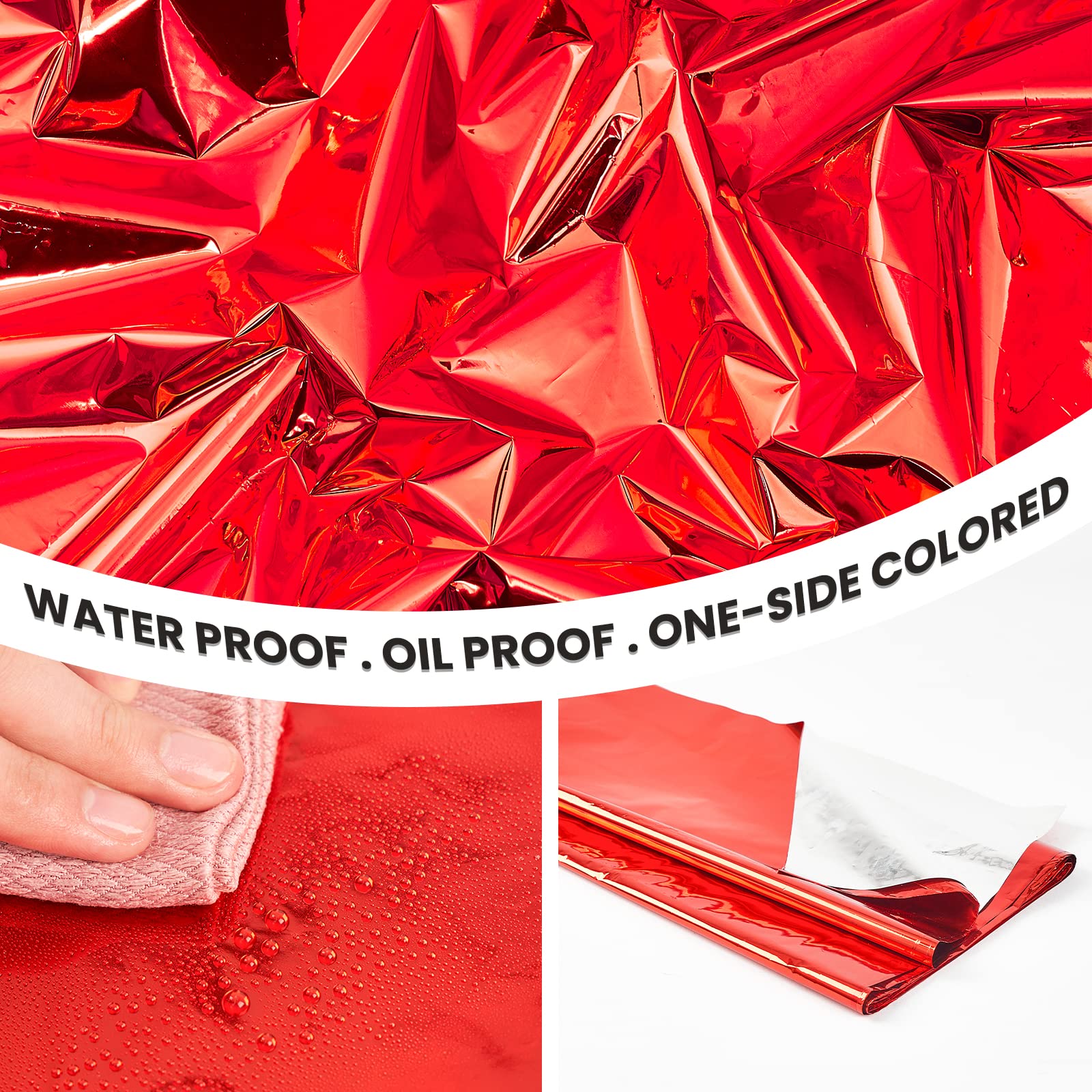 PartyWoo 3 pcs Red Foil Table Cover, 54 x 108 Inch Rectangle Waterproof Tablecloth for 6 to 8 Foot Tables, Disposable Plastic Party Tablecloth for Graduation Christmas Birthday Party Decorations