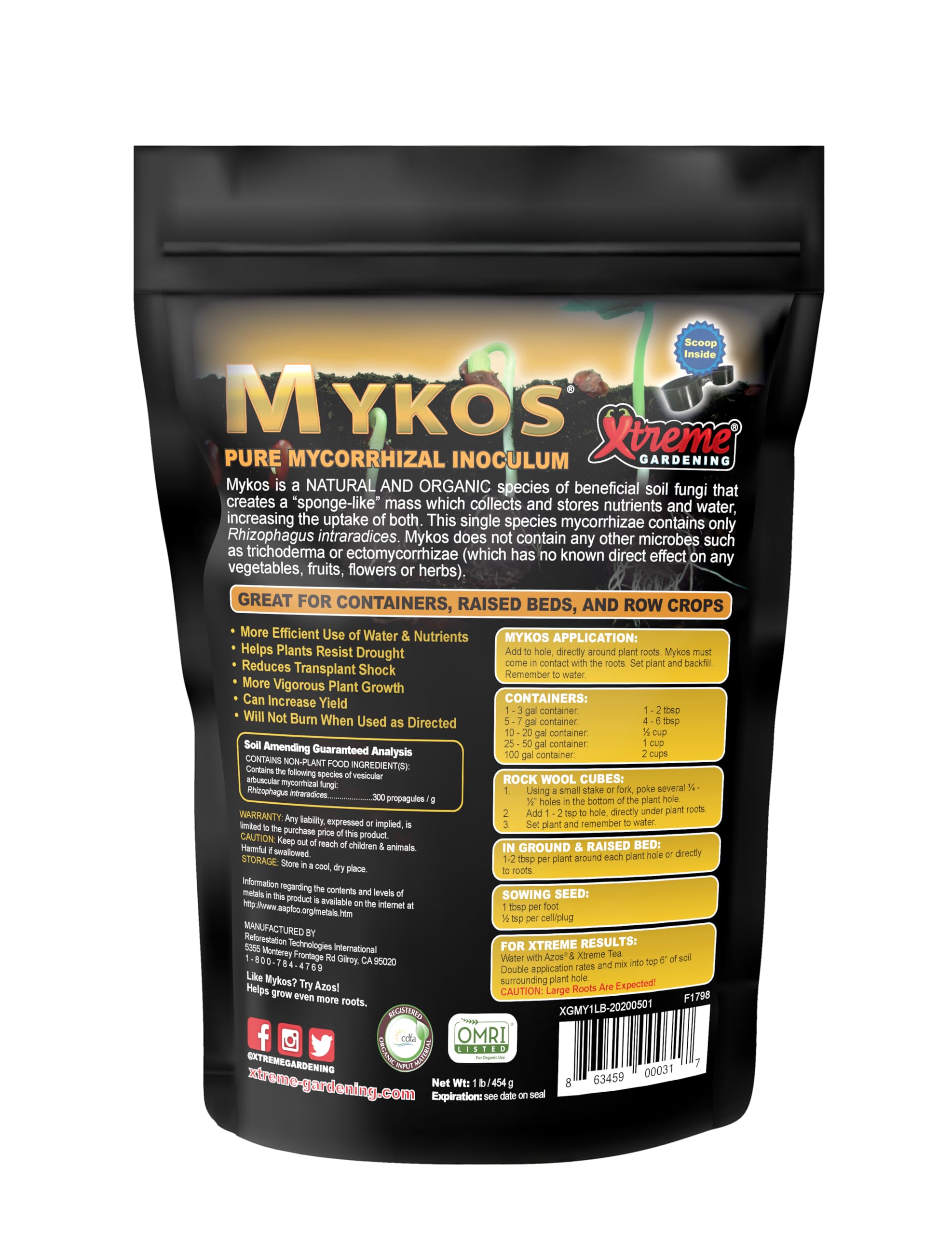 Xtreme Gardening Mykos Pure Mycorrhizal Inoculant Organic Root Enhancer, 1 LB - Granular