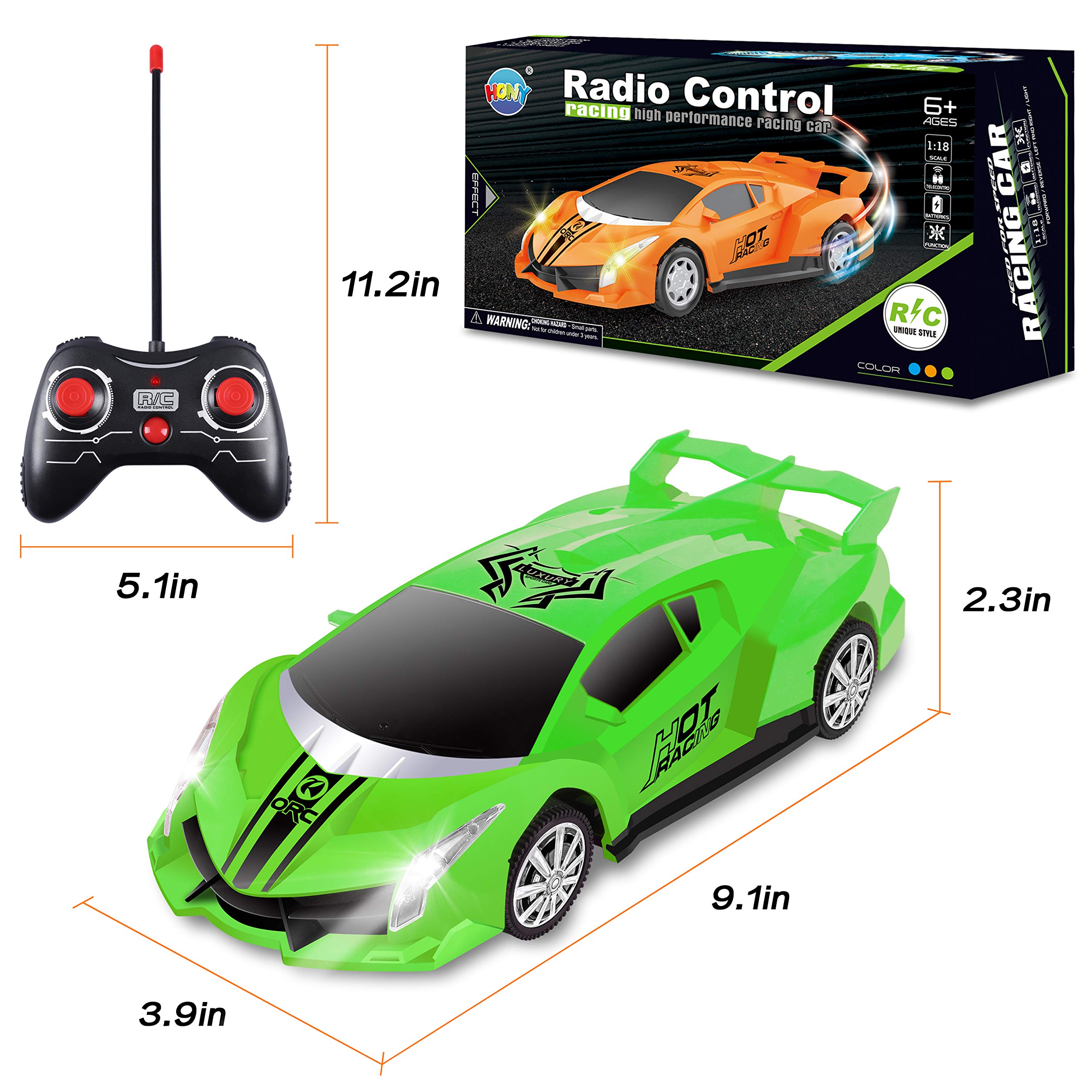 Remote Control Car, 2.4Ghz 1/18 Scale Model Racing Car Toys, RC Car for Kids and Boys with Cool Led Lights, Hobby RC Cars Toys for Age 3 4 5 6 7 8-12 Year Old Boys Girls Birthday Gifts