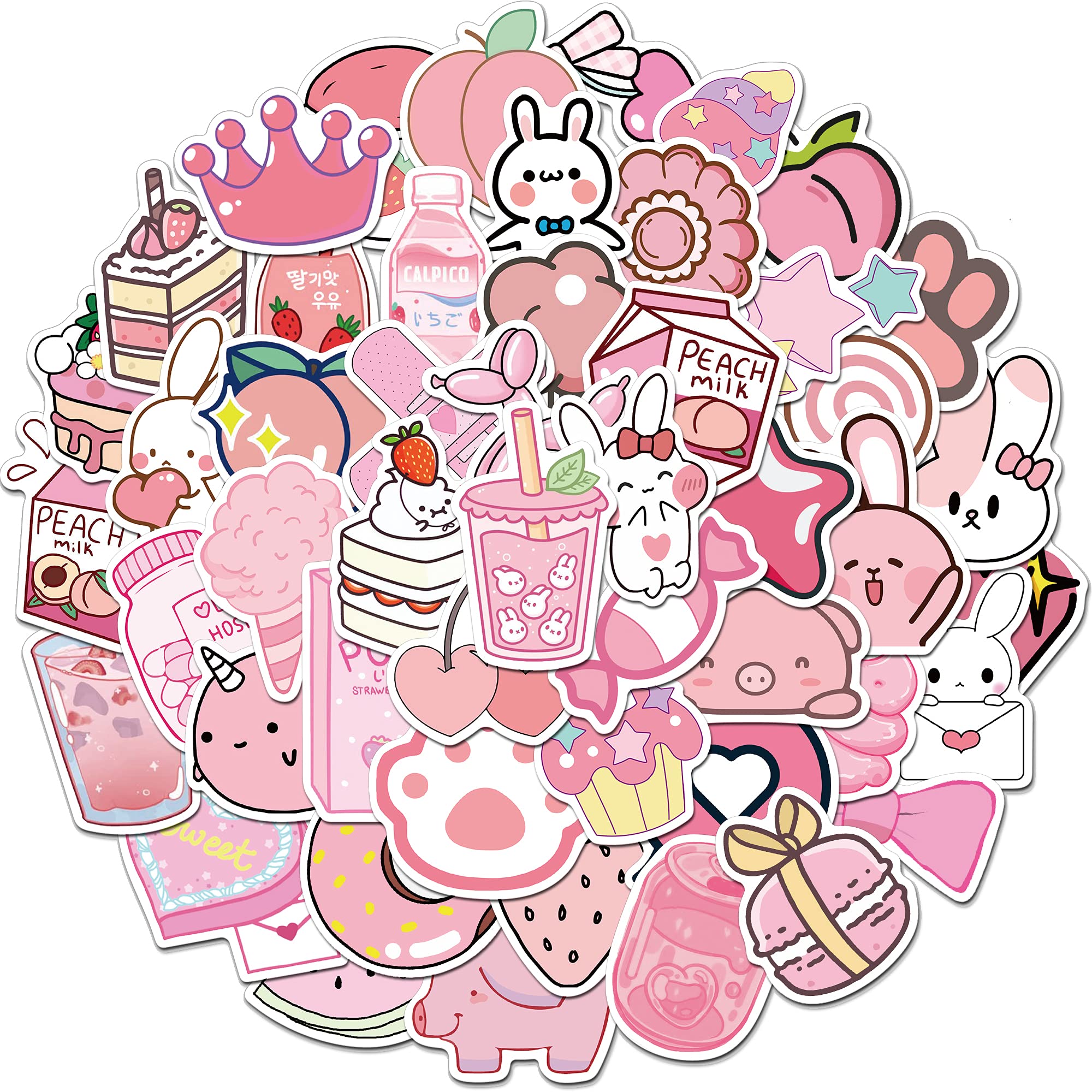 LANKEME 50PCS Cute Kawaii Stickers for Water Bottles, VSCO Pink Stickers for Laptop Aesthetic Stickers Gift for Kids Teens Girls(Pink Rabbit)