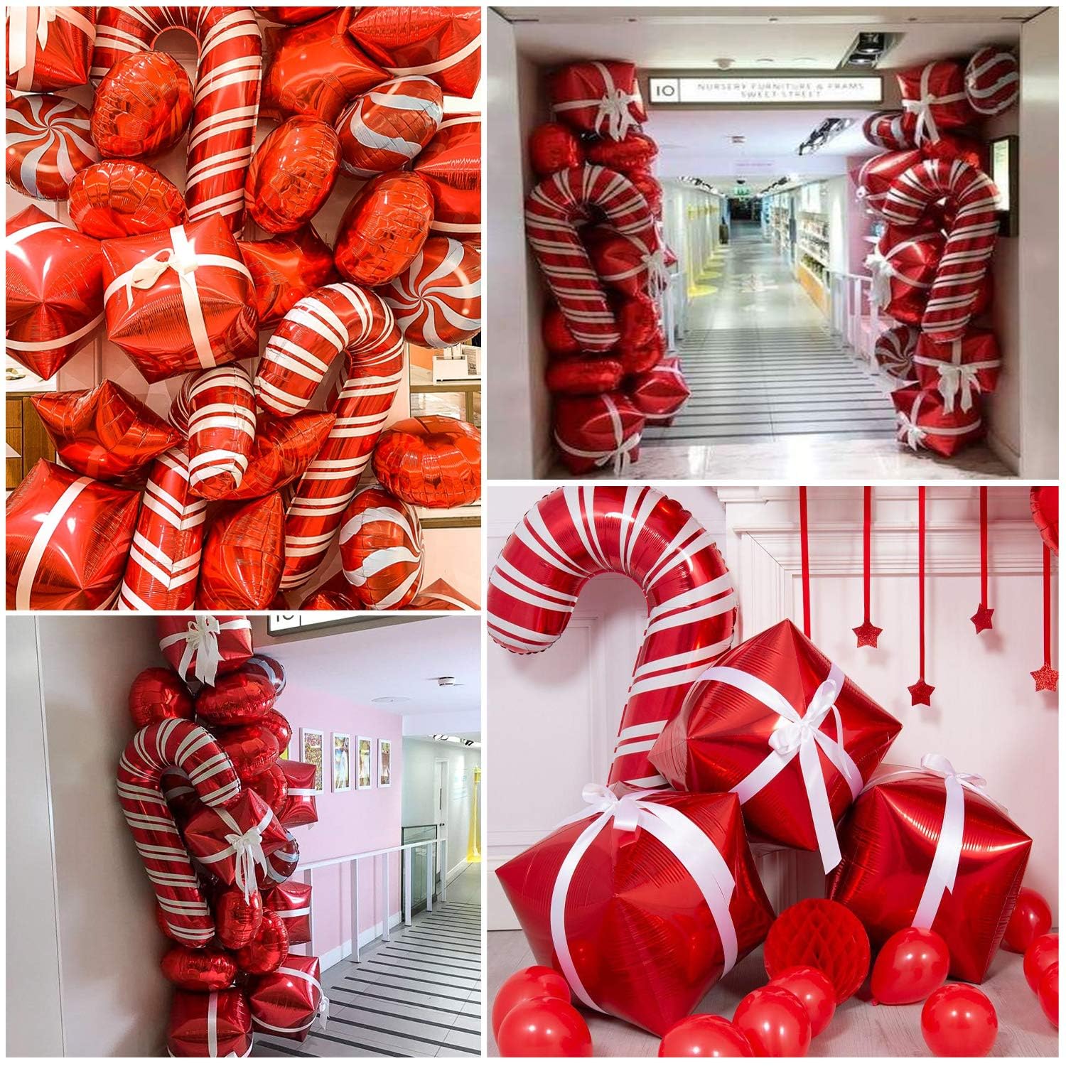 Bonropin Christmas Balloon Arch Kit - Red White Balloons, Candy Balloons, Red Star Foil Balloons, Candy Cane Foil Balloons, Box Foil Balloons for Xmas Balloon Garland Kit Christmas Party Decorations