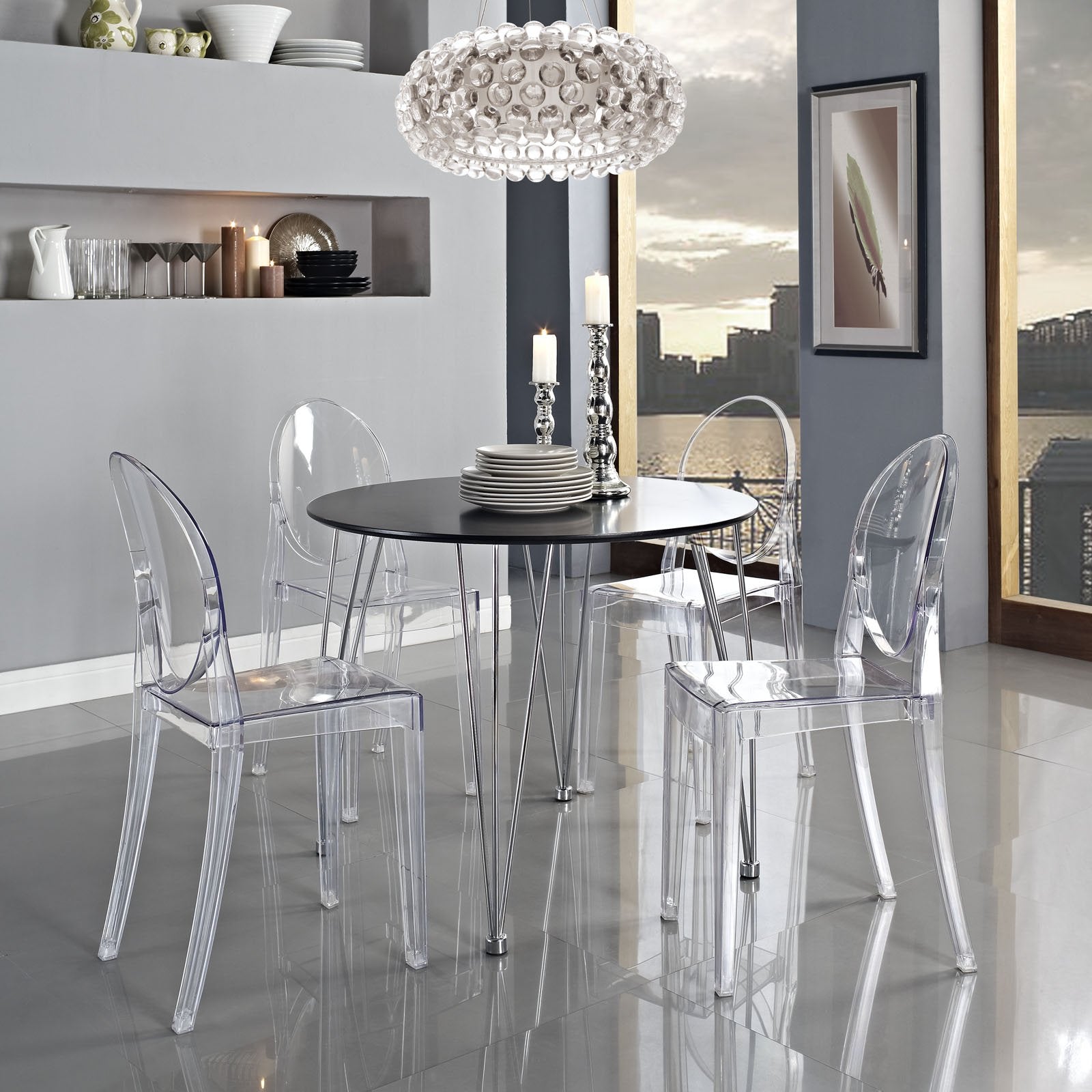 Modway Casper Modern Acrylic Stacking Kitchen and Dining Room Chair in Clear - Fully Assembled