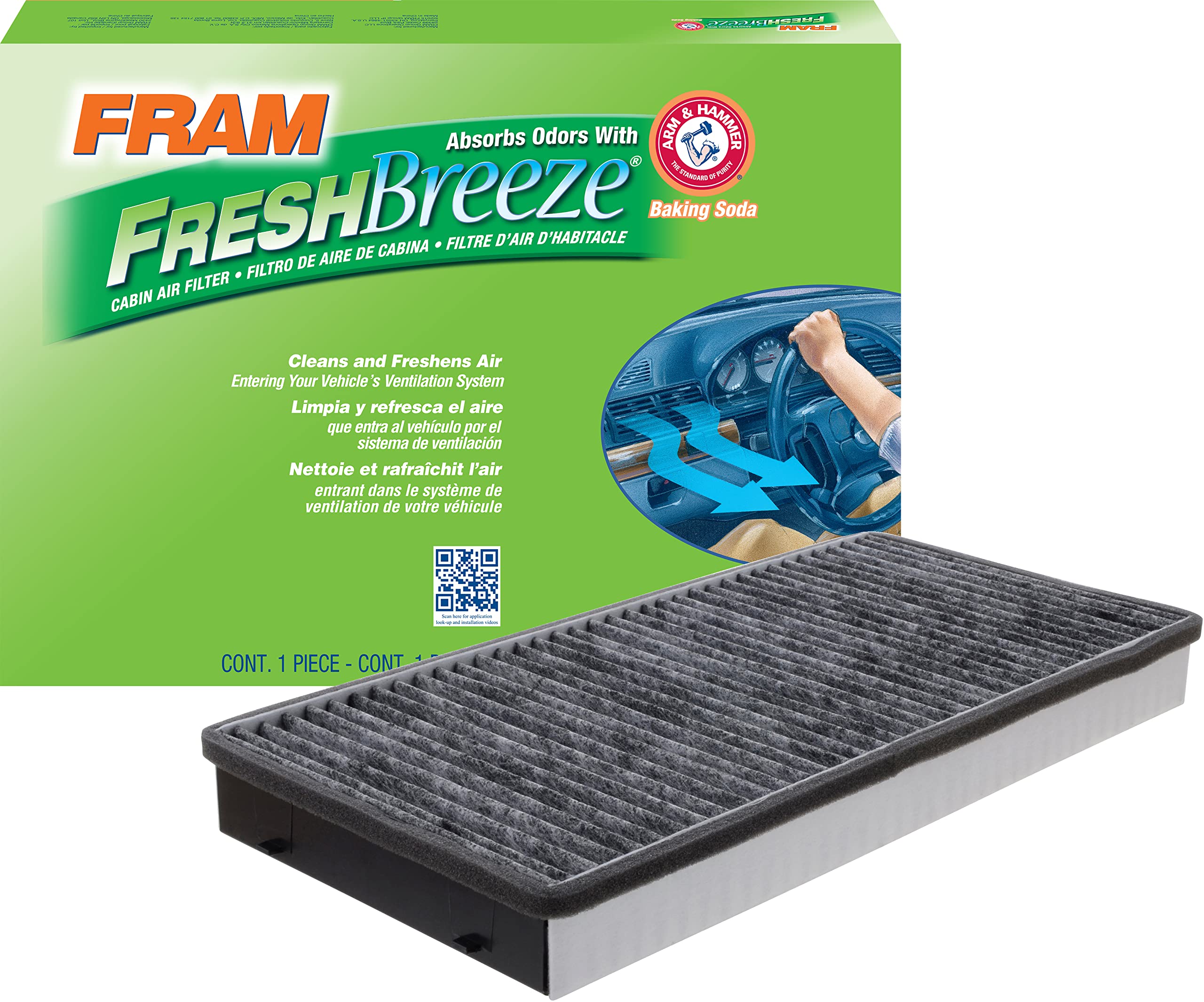 FRAM Fresh Breeze Cabin Air Filter Replacement for Car Passenger Compartment w/ Arm and Hammer Baking Soda, Easy Install, CF11919 for Select Porsche Vehicles , white