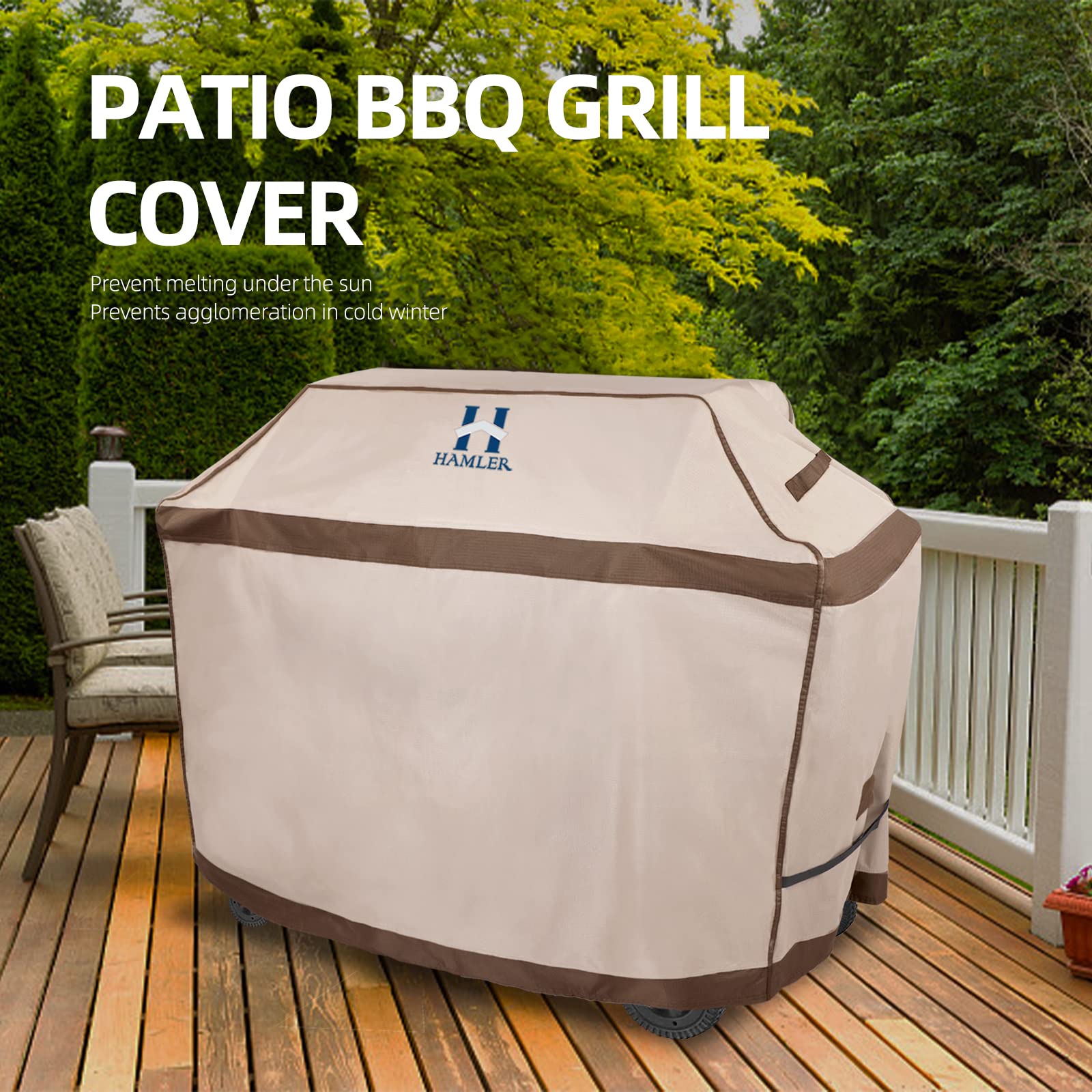HAMLER Grill Cover 60 Inch, Heavy Duty Waterproof BBQ Covers, Gas Grill Covers Fits Weber Spirit, Weber Genesis, Char-Broil, Nexgrill, Brinkmann, Brown & Beige