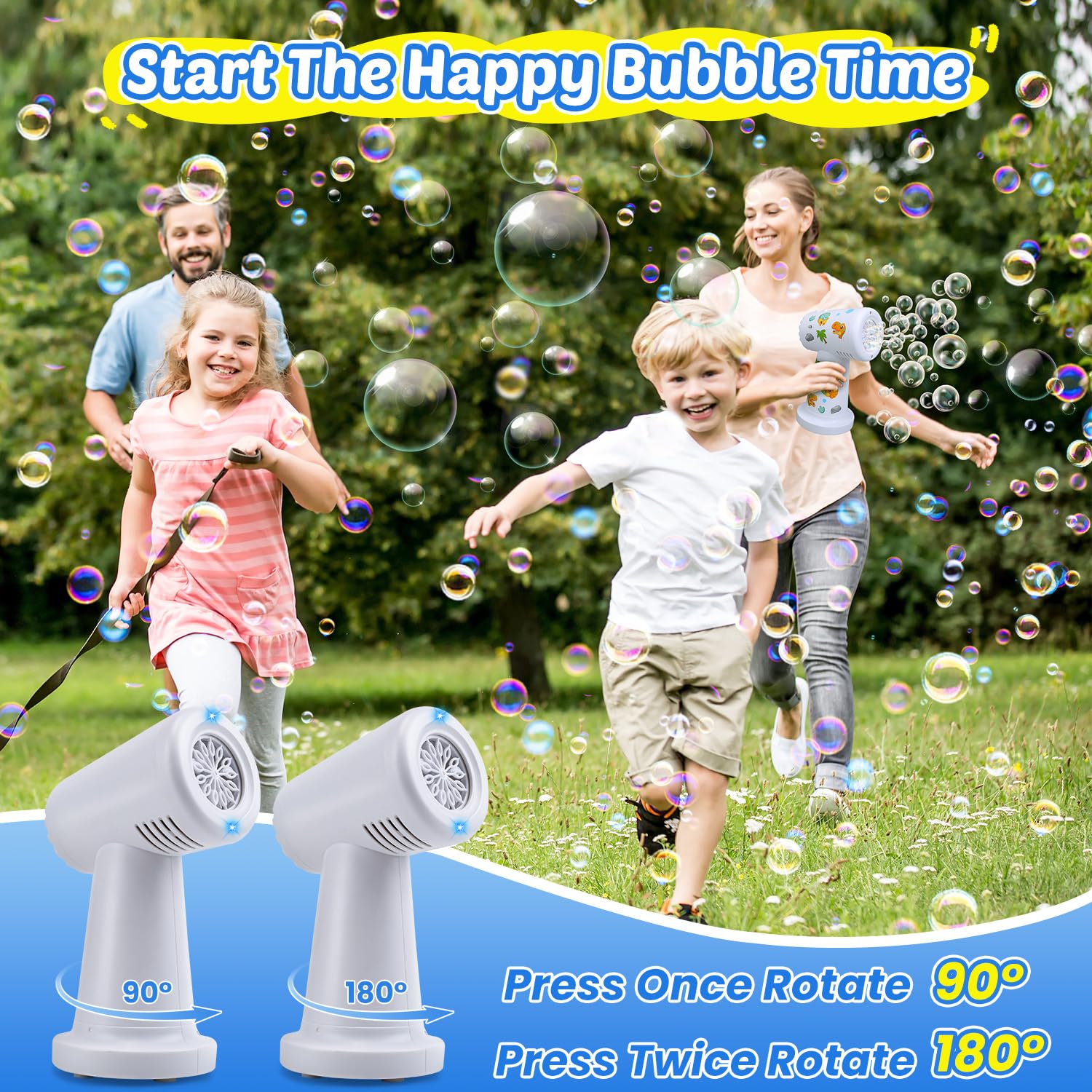 EagleStone Bubble Machine for Kids Toddlers, Automatic 90°/180°Rotation Bubble Blower,20000+ Bubbles Per Minute, Battery Operated Electric Bubble Toy for Indoor Outdoor Party,Birthday,Wedding