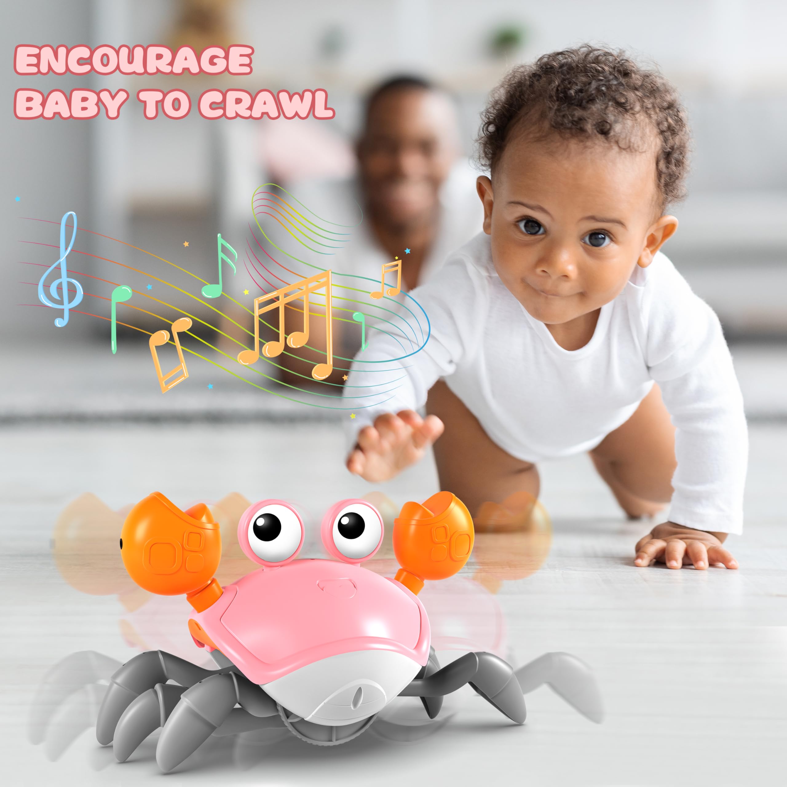 ZHVV Crawling Crab Toy, Infant Tummy Time Baby Toys, Fun Interactive Dancing Walking Moving Toy Babies Sensory Induction Crabs with Music, Baby Toys Boys Girls Toddler Birthday Gifts