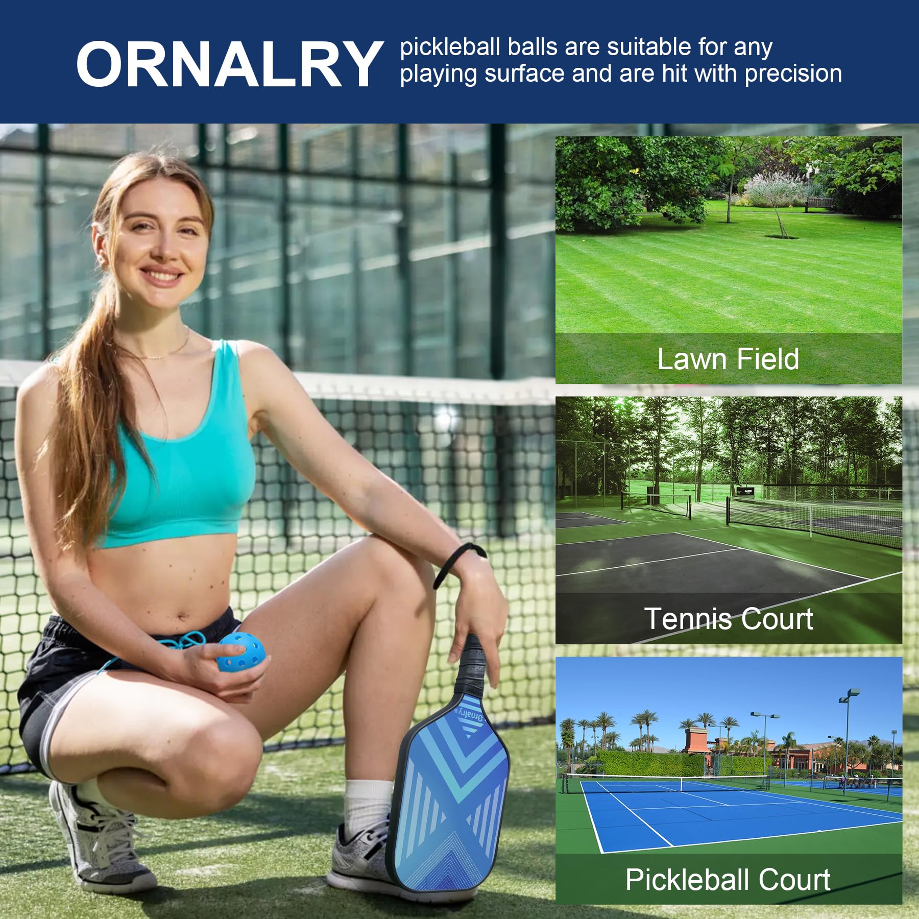 Ornalry Outdoor Pickleball Balls - 40 Holes Pickleballs Set of 6-Pack High Bounce Durable Pickle Balls for Sport Outdoor Play for Beginners to Professional Player