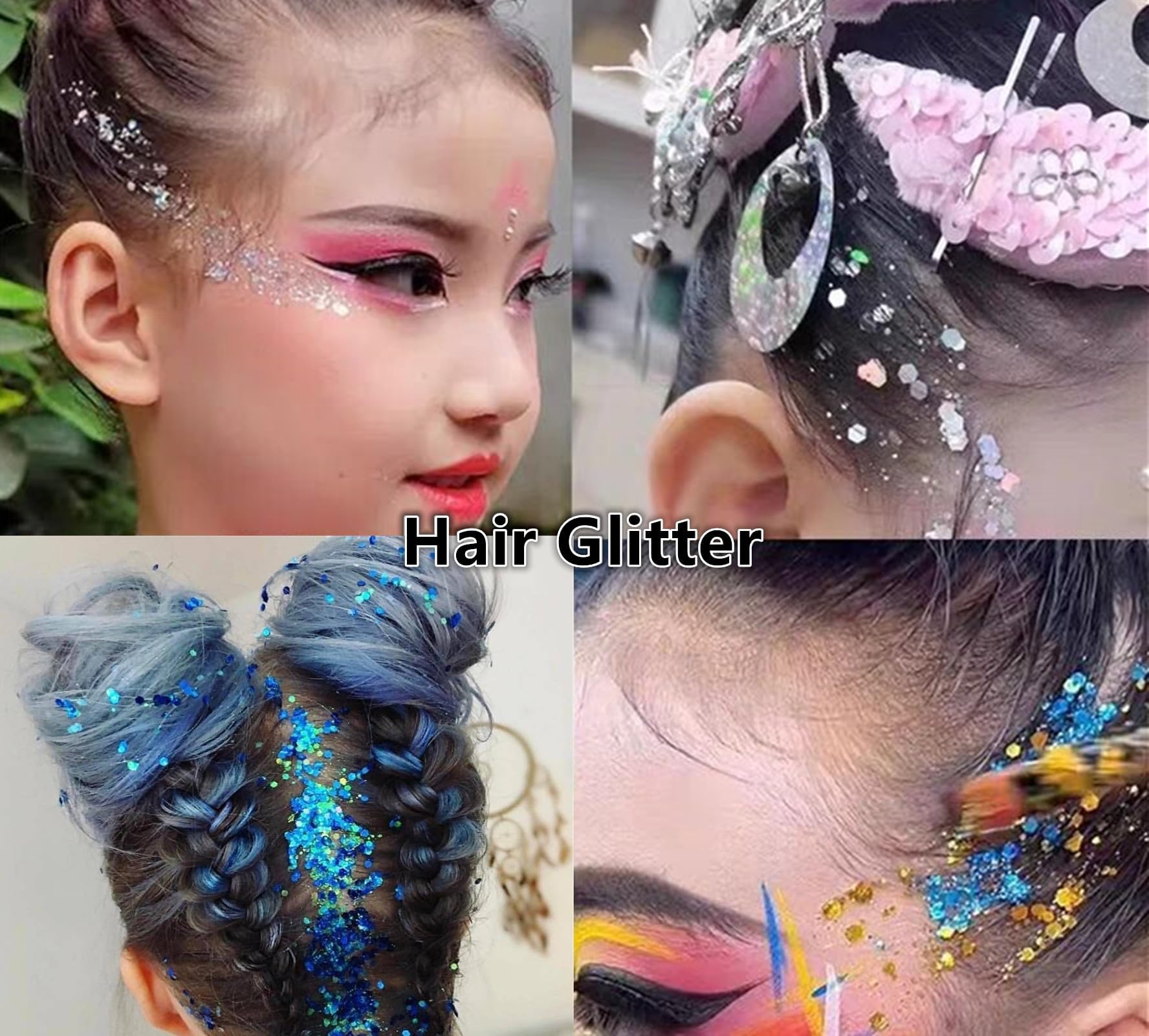 Go Ho Blue Face Body Glitter,Singer Concerts Blue Face Paint Glitter Makeup,Holographic Chunky Sequins Glitters for Eye Lip Hair Nails,Festival Glitter Rave Accessories,01 Blue Glitter 52g