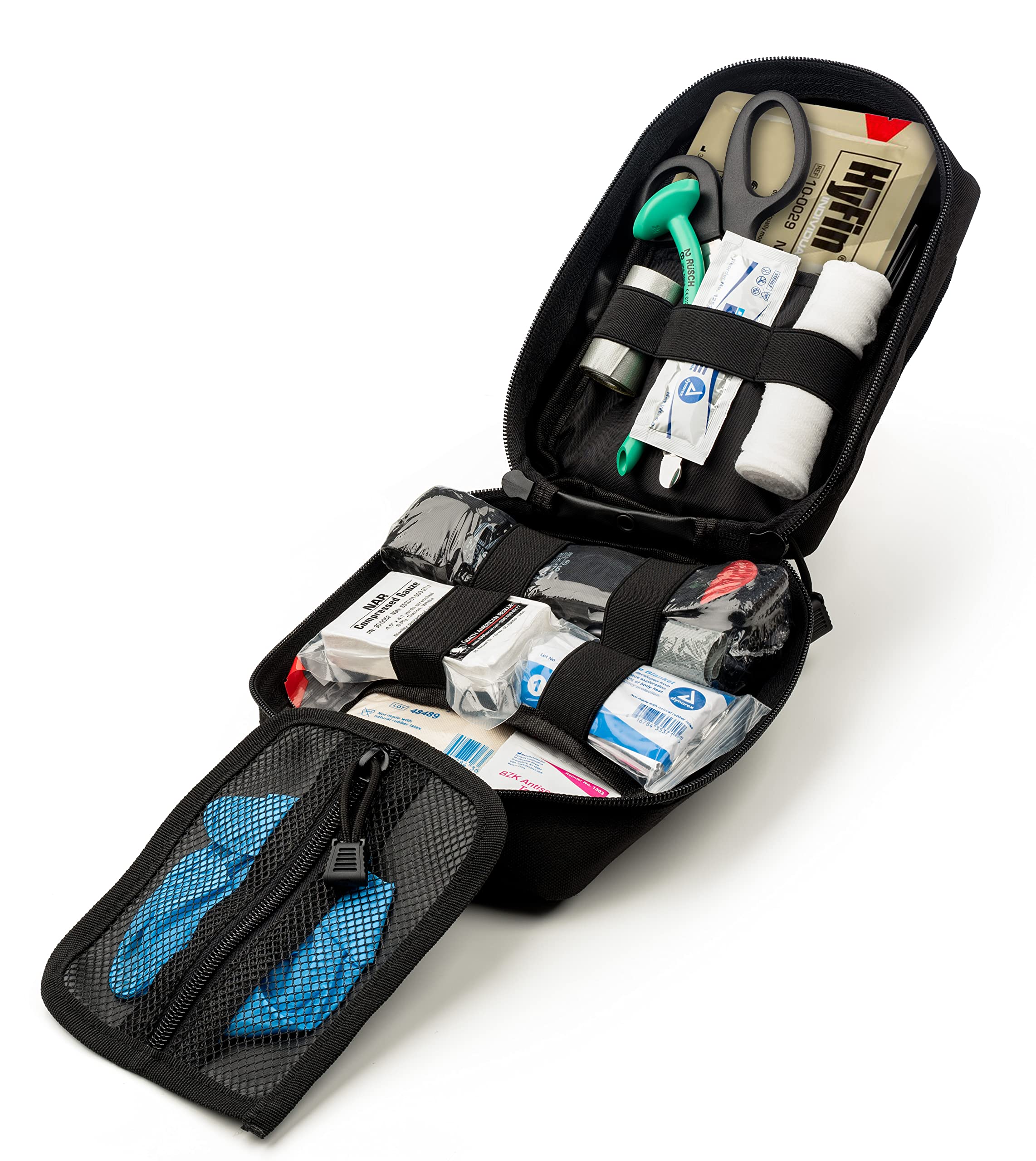 Scherber Premium IFAK Kit Trauma Pack | HSA/FSA Approved | Fully Stocked MOLLE Pouch w/CAT Tourniquet, HyFin Chest Seal, & Israeli Bandage | Trauma Kit for Gunshot, Bleeding, Major Wound Care (Black)