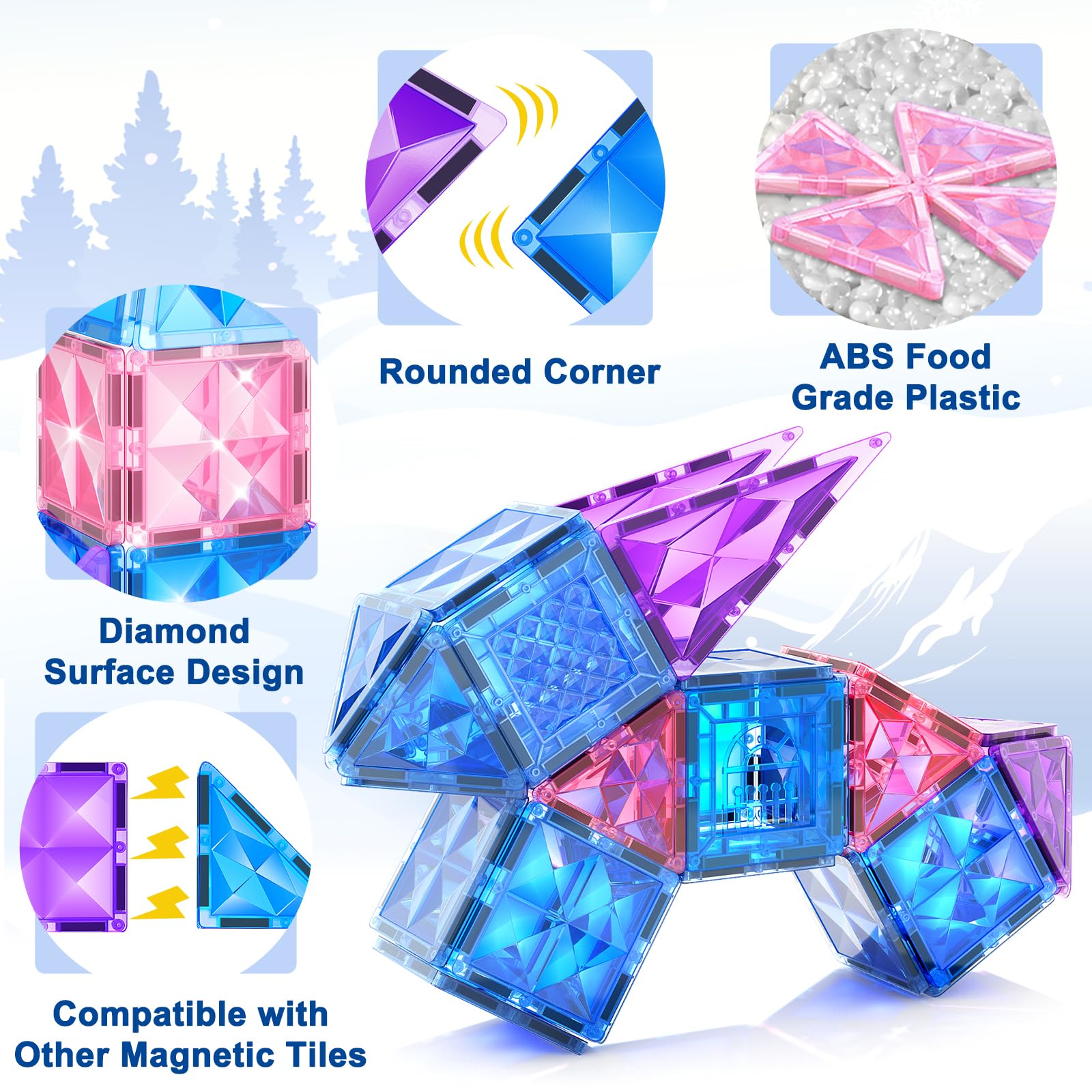 Frozen Toys for Girls Diamond Magnetic Tiles with Stair Dolls Toys for 3+ Year Old Girls Boys Sensory STEM Learning Toys Gifts for 3 4 5 6 7 8+ Year Old