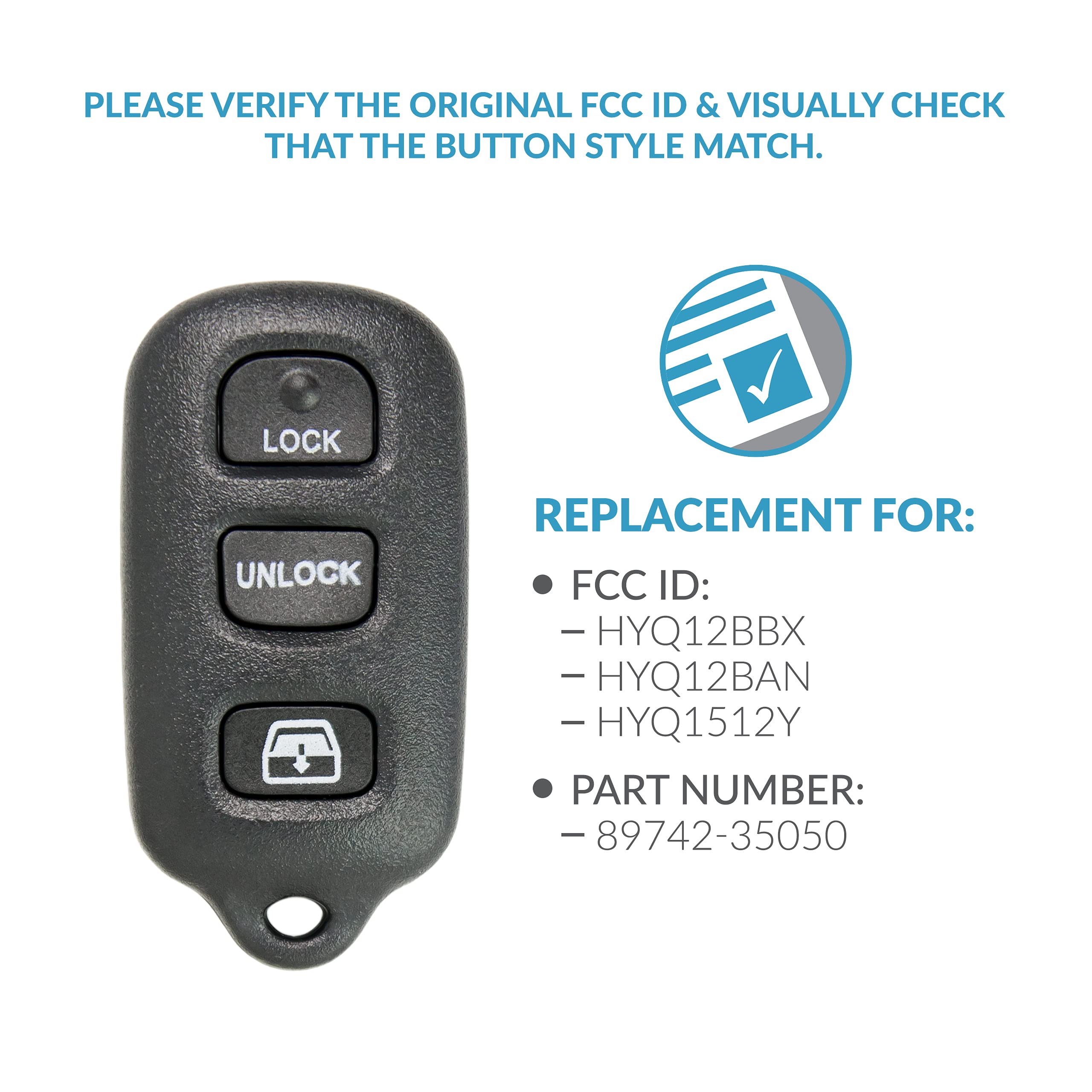 Keyless2Go Replacement for New Keyless Entry Remote Car Key Fob 4 Button FCC HYQ12BBX HYQ12BAN (2 Pack)