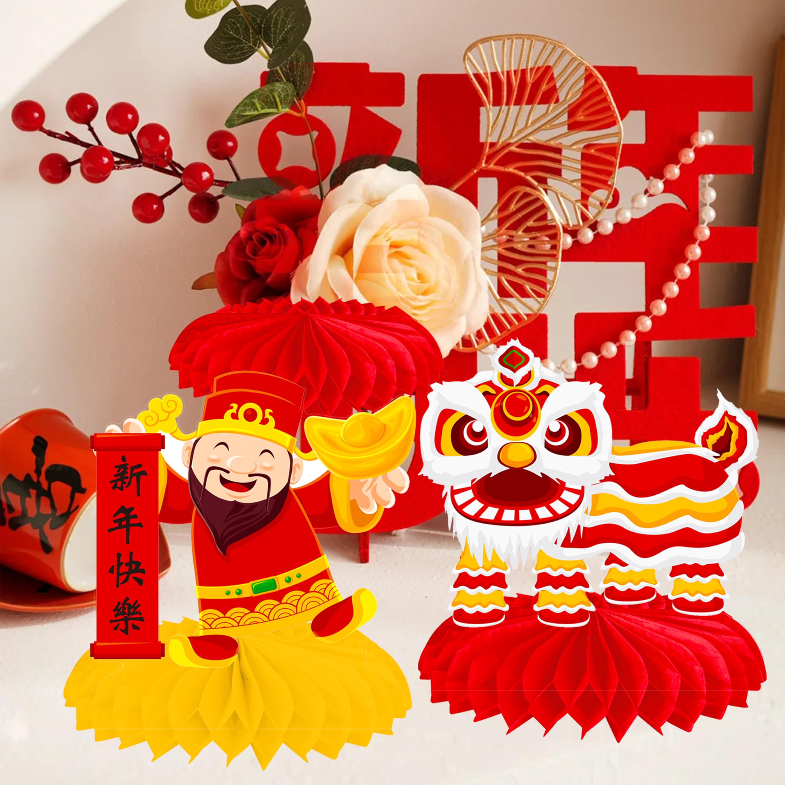 13pcs Chinese New Year Honeycomb Centerpieces 2025 Happy New Year Honeycomb Centerpieces Lunar New Year Red Table Centerpieces for Spring Festival Supplies Chinese New Year Decorations