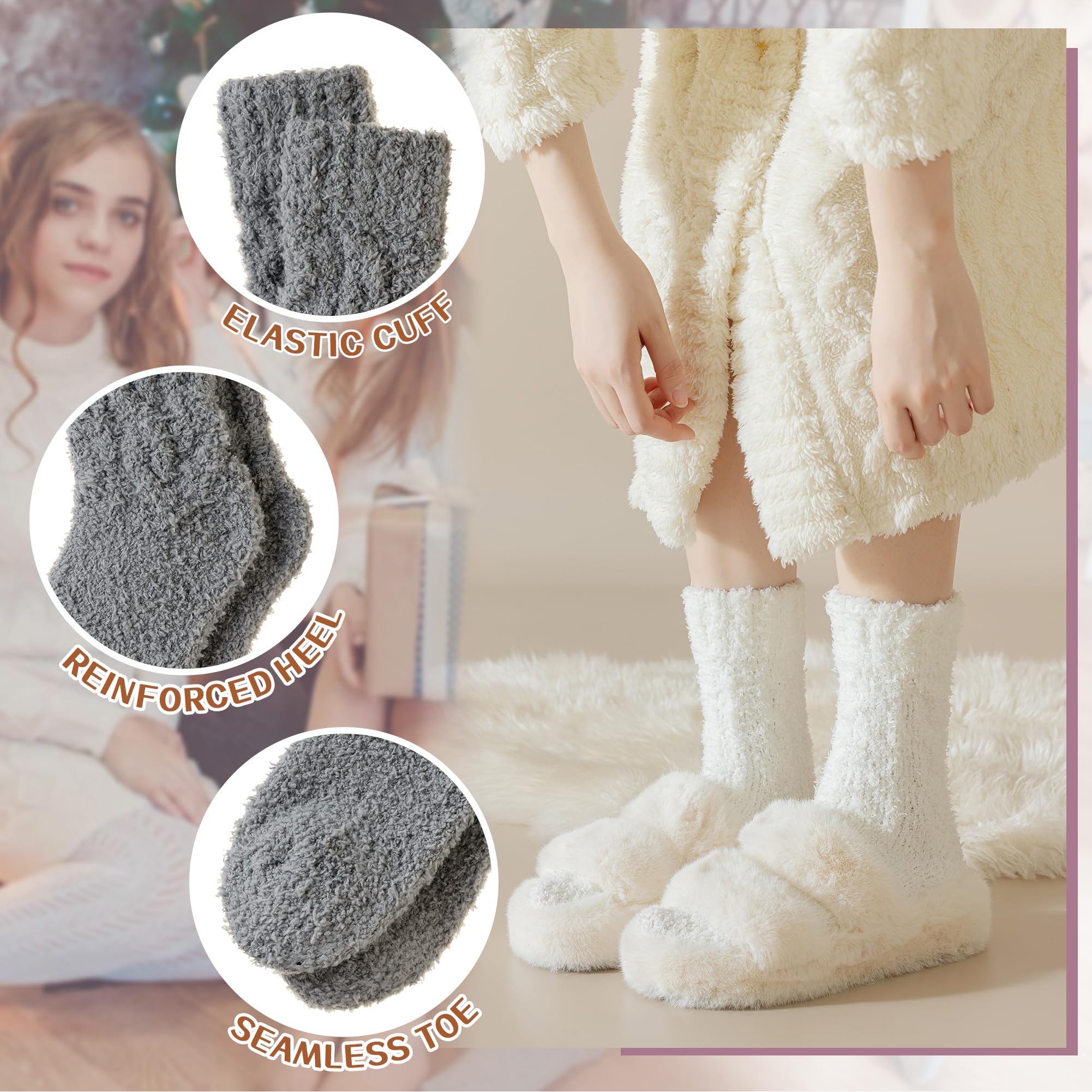 WEVIAS Womens Fuzzy Socks Slipper Fluffy Comfy Cozy Winter Soft Warm Fleece Valentines Day Cabin Plush Sleep Socks (Black/White/Grey/Khaki/Pink)