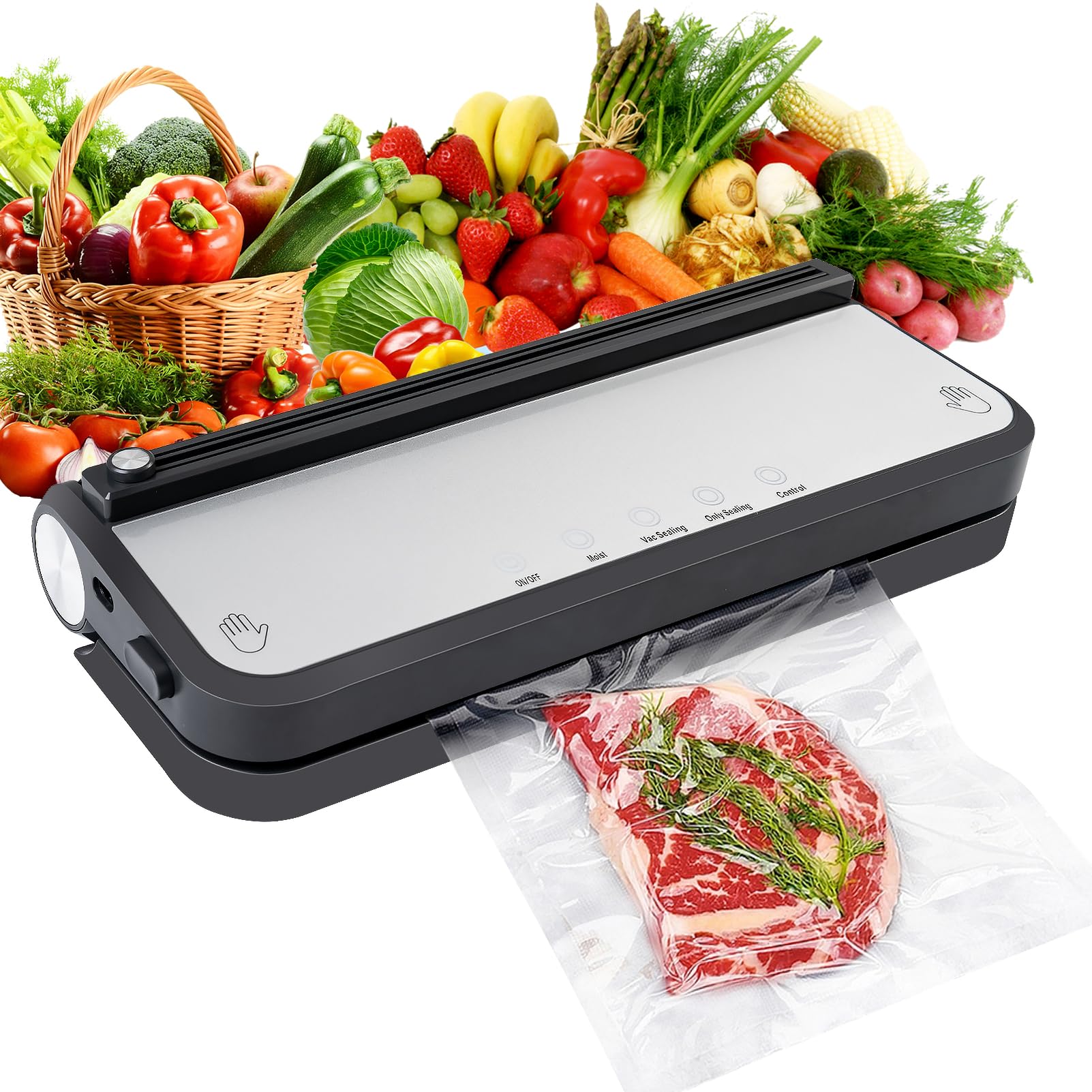 Etunsia Vacuum Sealer, Food Vacuum Sealer Machine for Dry/Moist Food Storage and Sous Vide, Vacuum Sealer Machine With Strong Vacuum and Complete Seal, With Bag Cutter and Vacuum Sealer Bags