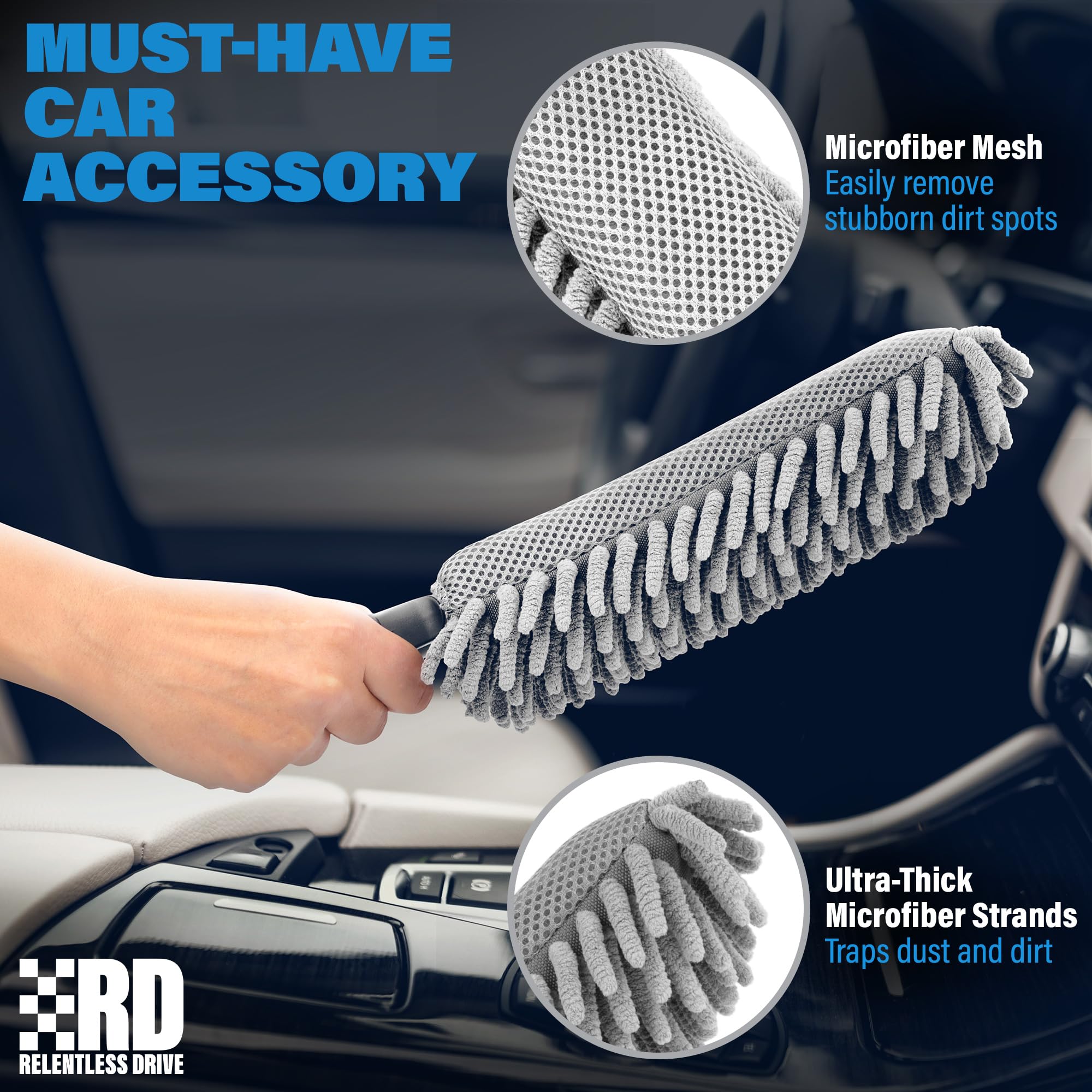 Professional Car Duster Brush - Interior Car Accessories for Women & Men - Lint & Scratch Free