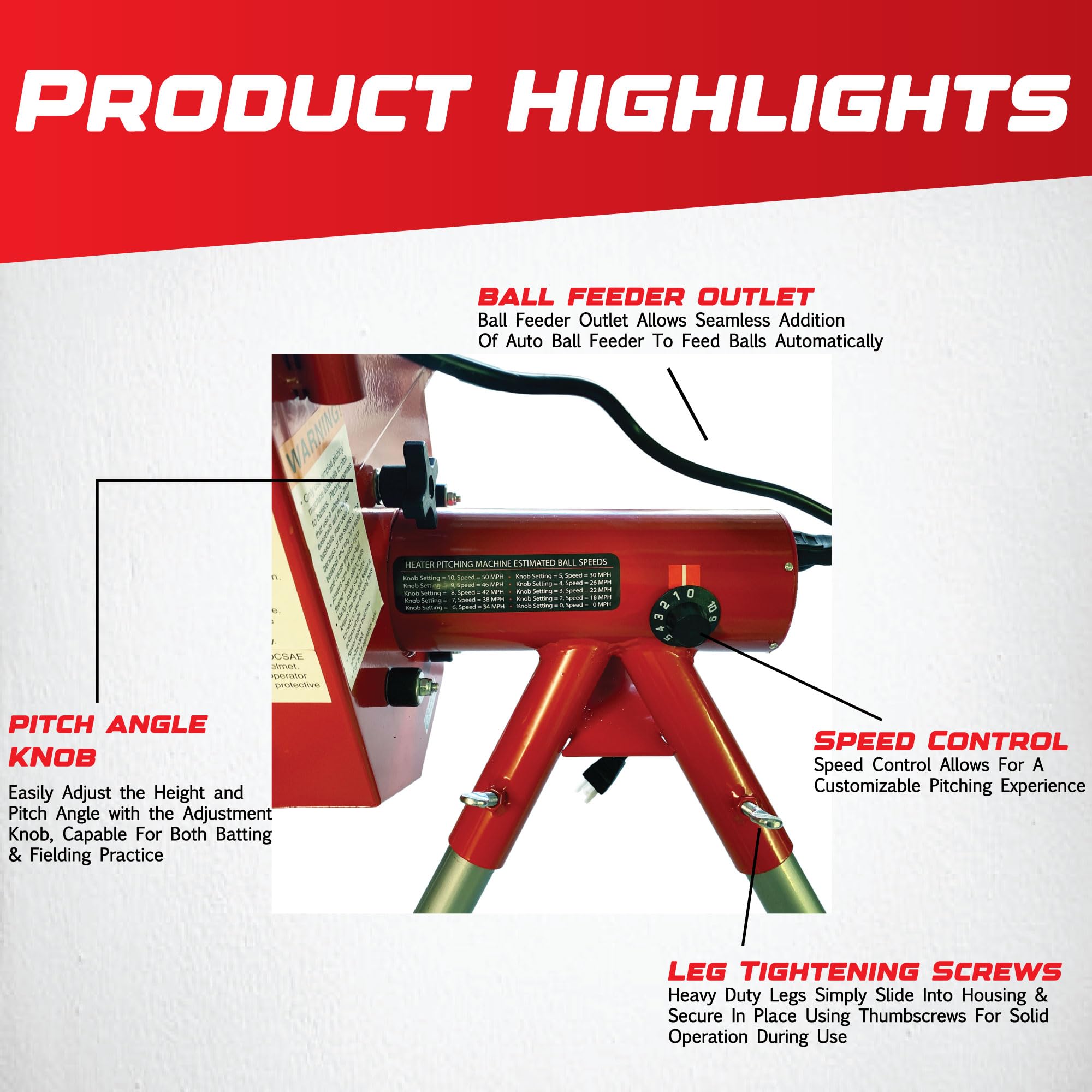Heater Sports Softball Pitching Machine with 9 Ball Automatic Feeder