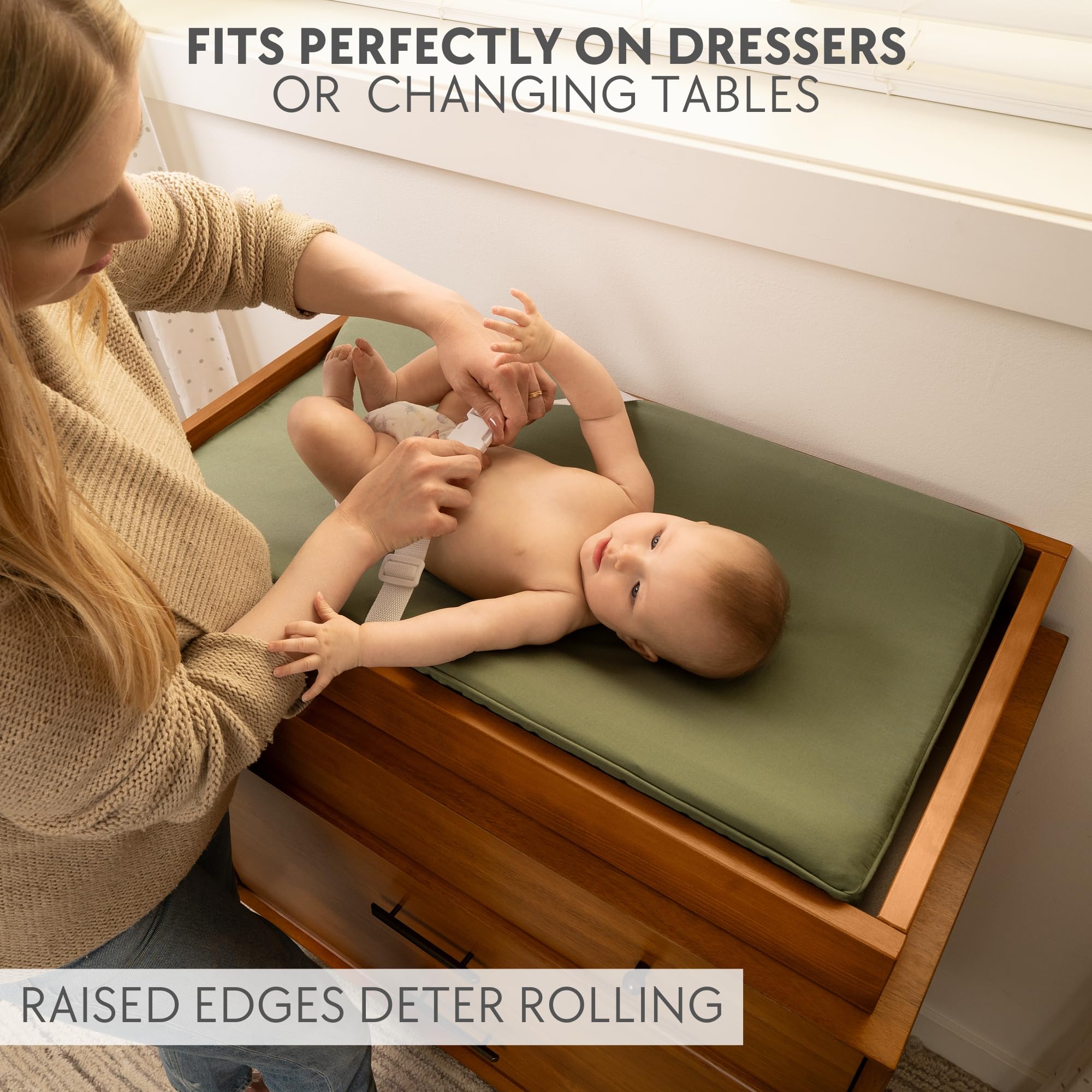 Soft Baby Diaper Changing Pad with Cotton Cover - Waterproof Changing Table Topper with Washable Cover and Safety Straps Fits All Standard Dressers - The Perfect Pad for Your Baby Girl or Boy