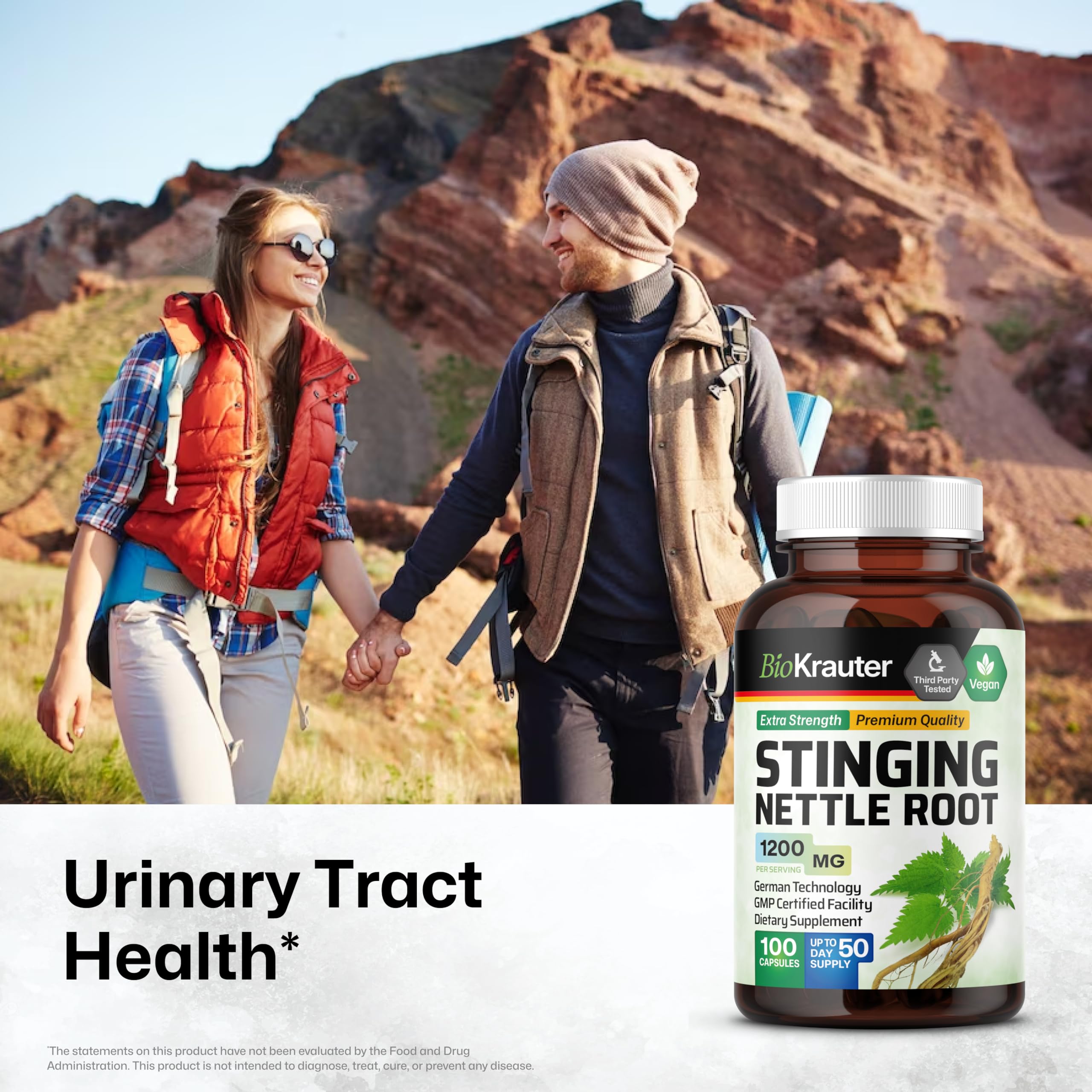 Stinging Nettle Capsules - Natural Urinary Tract & Overall Health Support - Organic Nettle Root Powder (Urtica Dioica) 1200 mg - 100 Vegan Pills - Non GMO