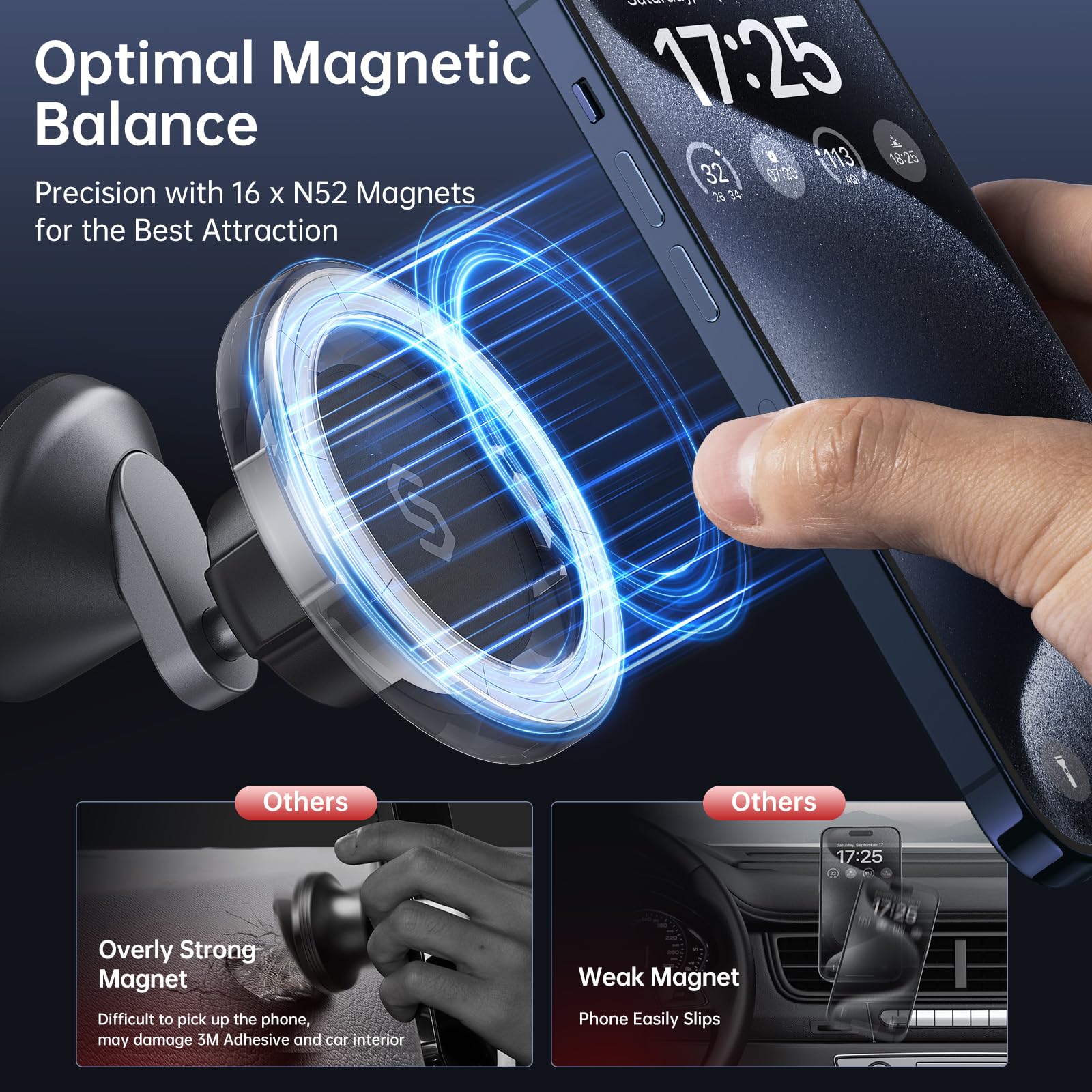 SYNCWIRE for MagSafe Car Mount - 360° Rotation Magnetic Phone Holder for Car Dashboard, Strong Magnets Car Phone Holder Mount Compatible iPhone 15 Pro Max 14 13 12,Samsung - MagSafe Car Accessories