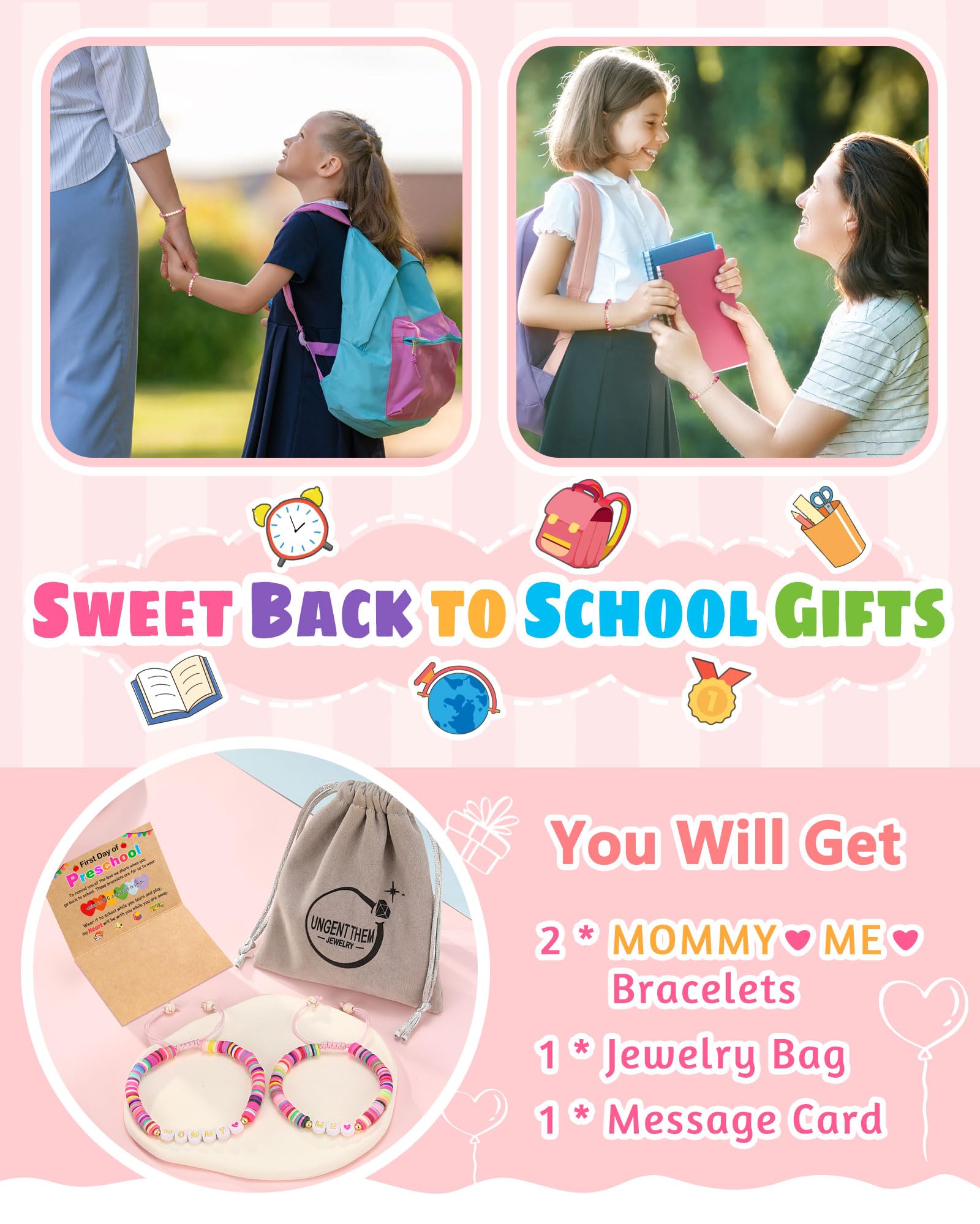 UNGENT THEM Back to School Stuff First Day of Preschool Pre K Bracelet Mommy and Me First Day of School Bracelet Mom and Daughter Mother Daughter Bracelets Back to School Gifts