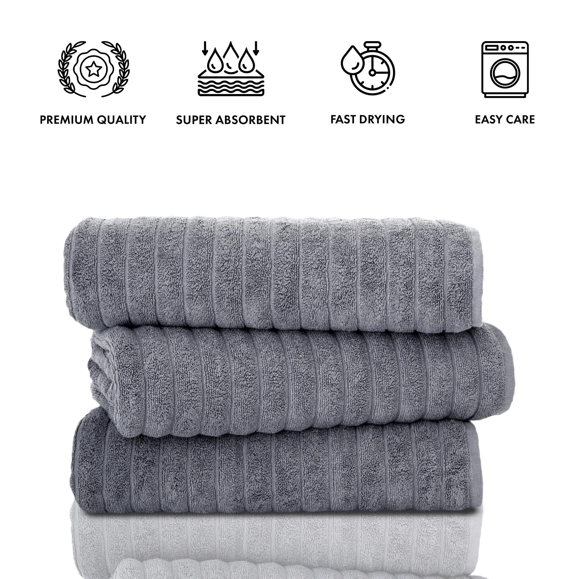 Classic Turkish Towels CTT - Luxury Jumbo Bath Sheet 3 Piece, 100% Turkish Cotton, Absorbent & Ultra Comfy Bath Towel Sheets for Hotels & Spa | 40"x65" (Grey)