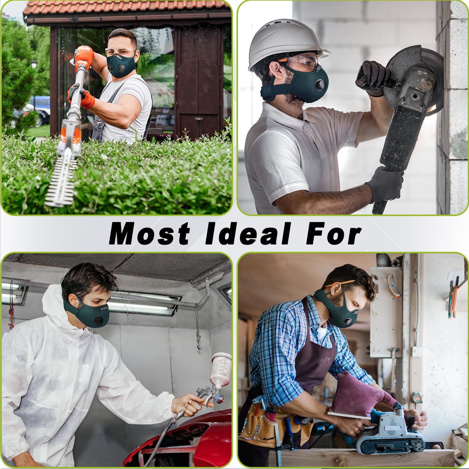 BASE CAMP M Plus Dust Mask, Breathable Reusable Face Mask with 6 Activated Carbon Filters for Woodworking Construction Mowing Grinding (Modern1)