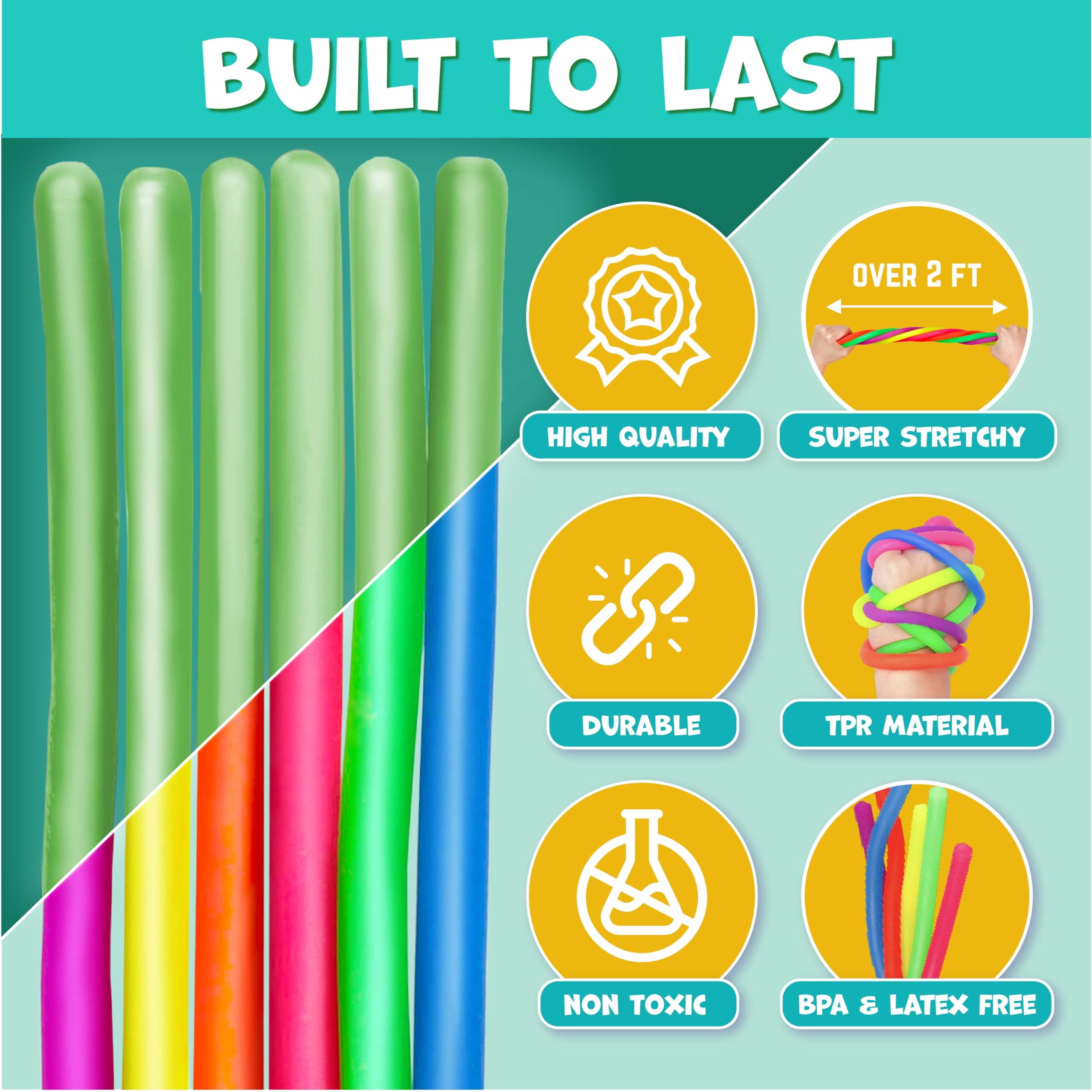 BUNMO Stocking Stuffers for Kids - Stretchy Strings - Sensory Toys - Original - 6 Pack and Stocking Stuffers for Kids - Stretchy Sensory Strings - Glow in The Dark - 6 Pack