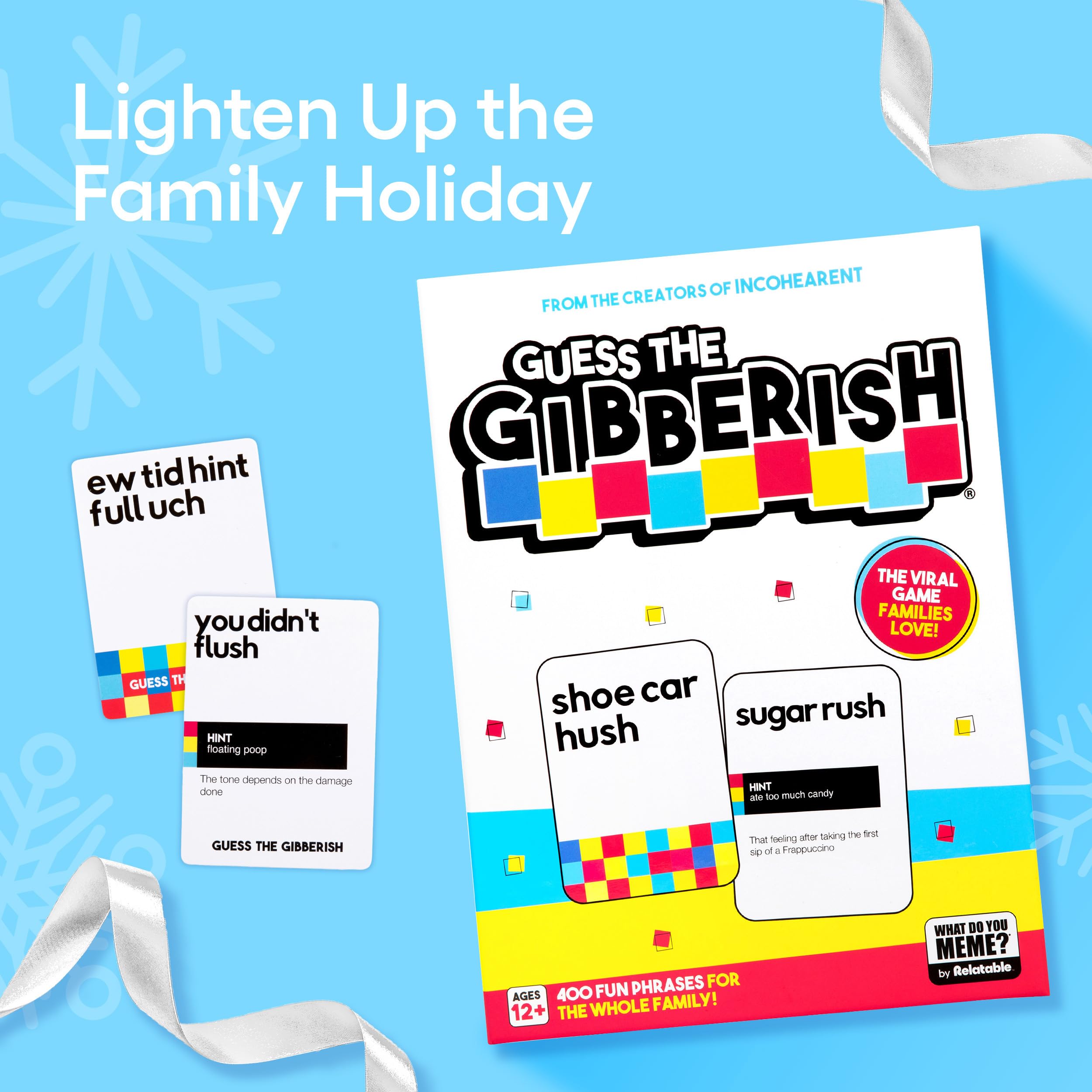 Guess The Gibberish Card Game for Families by Relatable - From The Creators of Incohereant, Christmas Games for Family Party, Funny Hanukkah Gifts for Kids 12+, Includes 400 Cards & Sand Timer