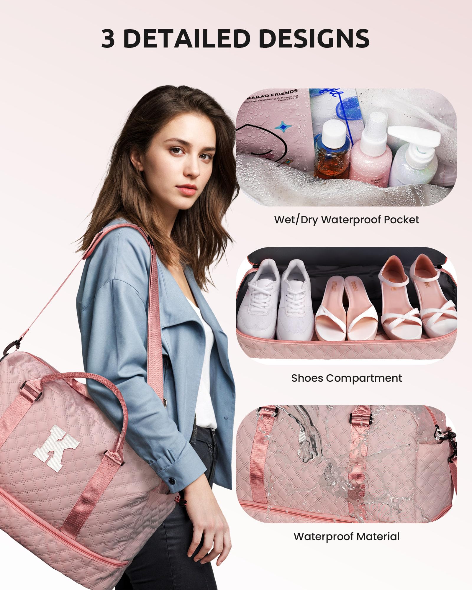 Vogewood Gifts for Women-Valentines Day Gifts, Initial Duffle Bag with Shoe Compartment, Personalized Girls Weekender Bag, Overnight Bag for Women, Travel Bag with Makeup Bag, Friend Gift (Letter A)