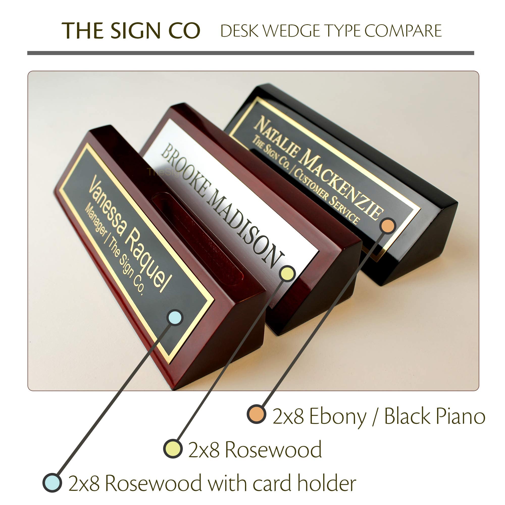 Personalized Business Desk Name Wedge - Office Name Plate for Desk - Rosewood with Card Holder- Free Engraving