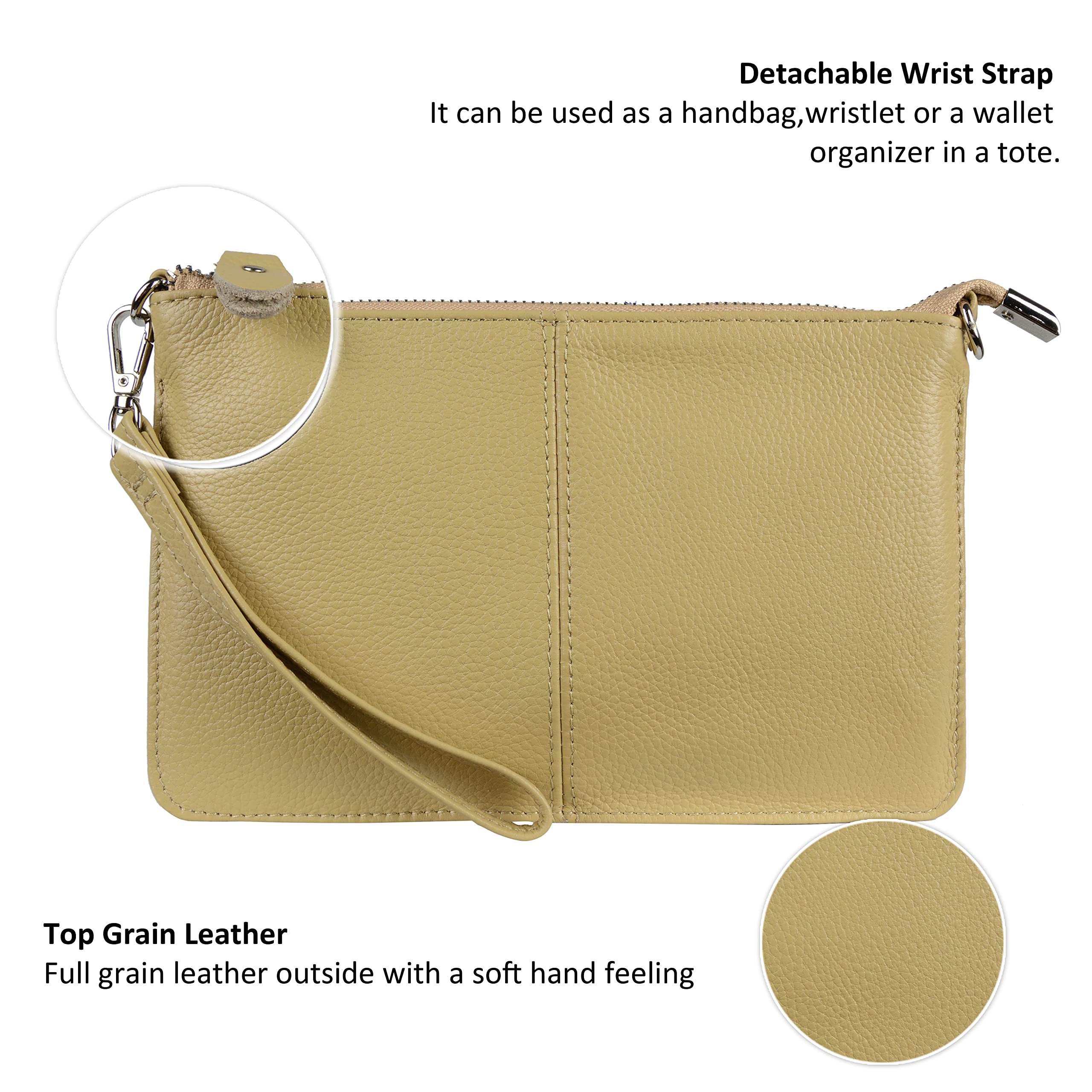 befen Women's Beige Leather Wristlet Clutch Phone Wallet Small Crossbody Purses and Hangbag with RFID Card Slots - Tan