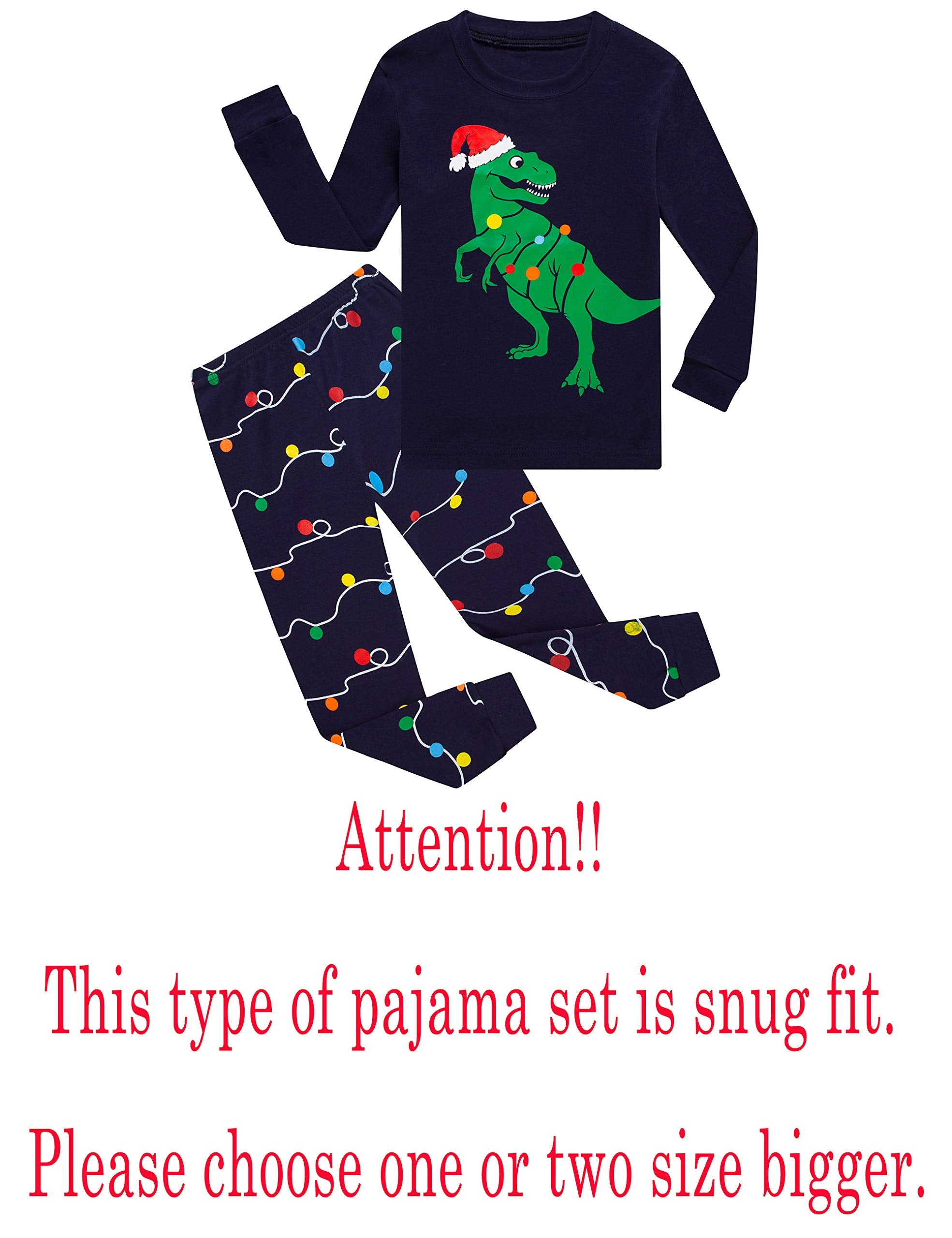 Family Feeling Big Girls Boys Long Sleeve Christmas Pajamas Sets Cotton Holiday Pyjamas Kids Pjs Blue Size 10 Dinosaur