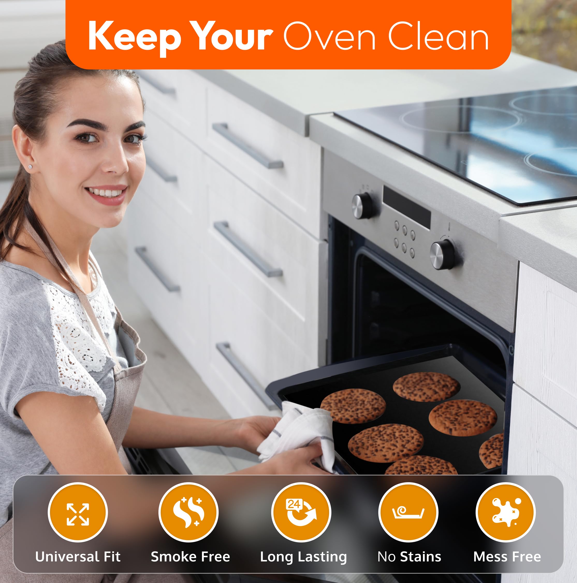 Oven Liners for Bottom of Oven - Thick Heavy Duty 17” x 25” 2 Pack Non-Stick Reusable Mats - BPA & PFOA Free Protector for Electric, Gas, Microwave & BBQ Grill Liner - Easy Clean & Heat Resistant