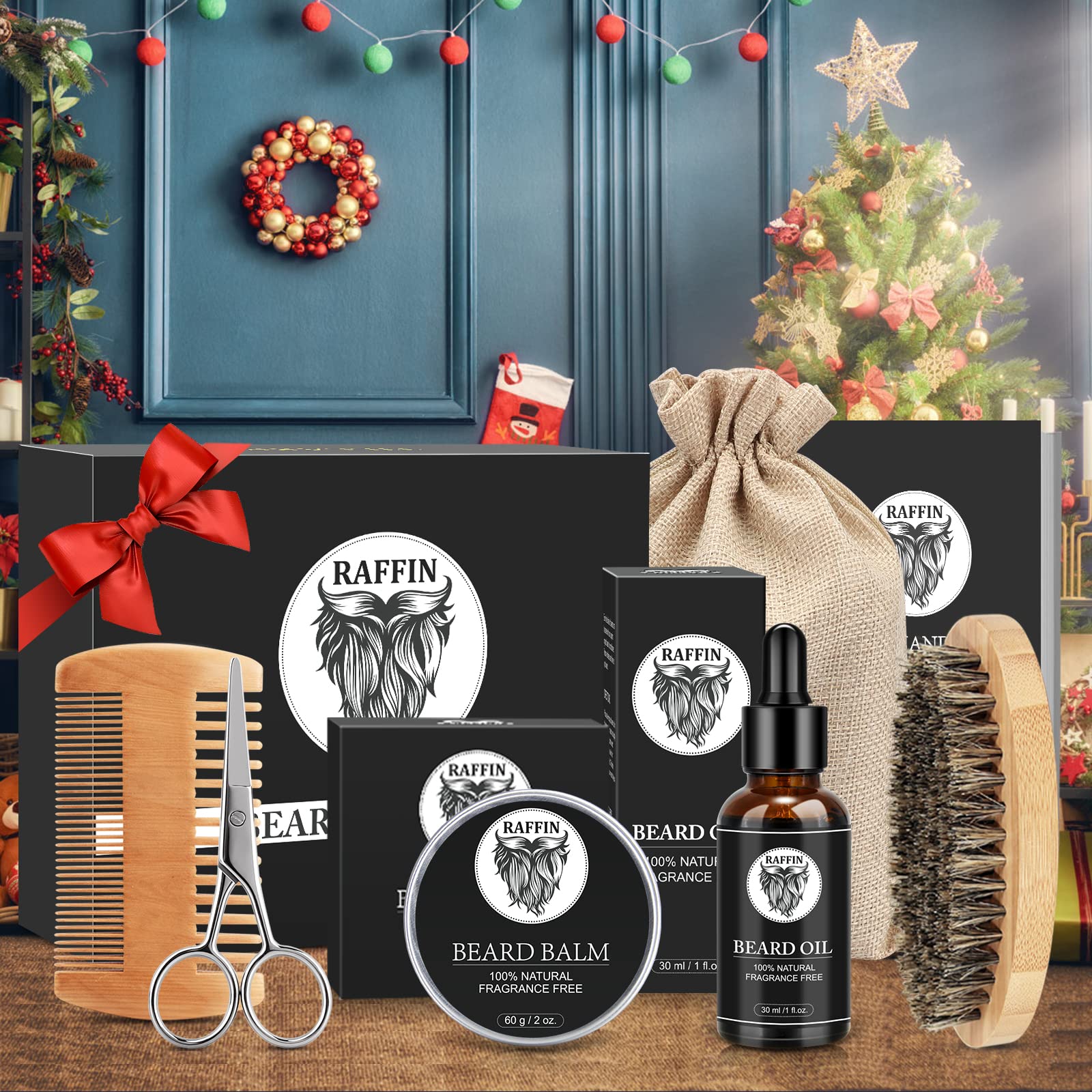 RAFFIN Christmas Gifts for Men, Beard Kit for Men‘s Winter Self-Care, Outfits Men's Grooming Routine, Birthday Gifts for Him, Stocking Stuffers for Adult, Men, Him, Husband, Boyfriend, Son, Dad